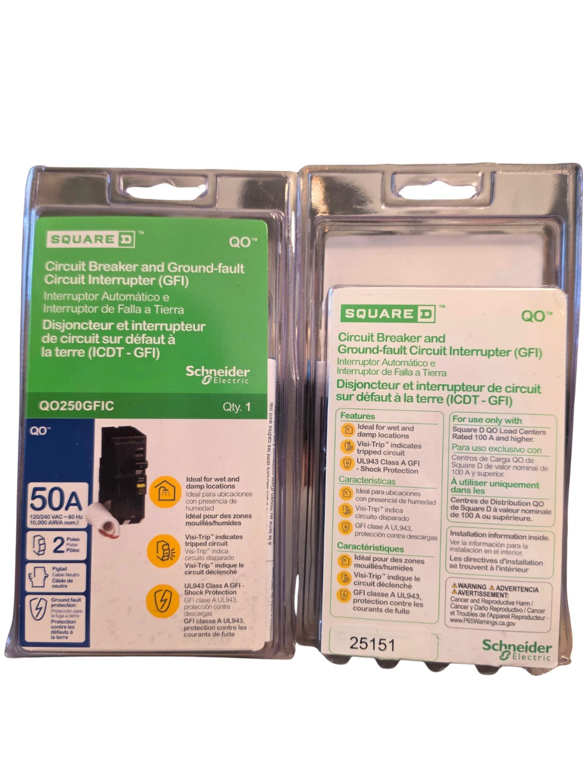 Square DQO 50-Amp 2-Pole GFCI Circuit Breaker (QO250GFIC)