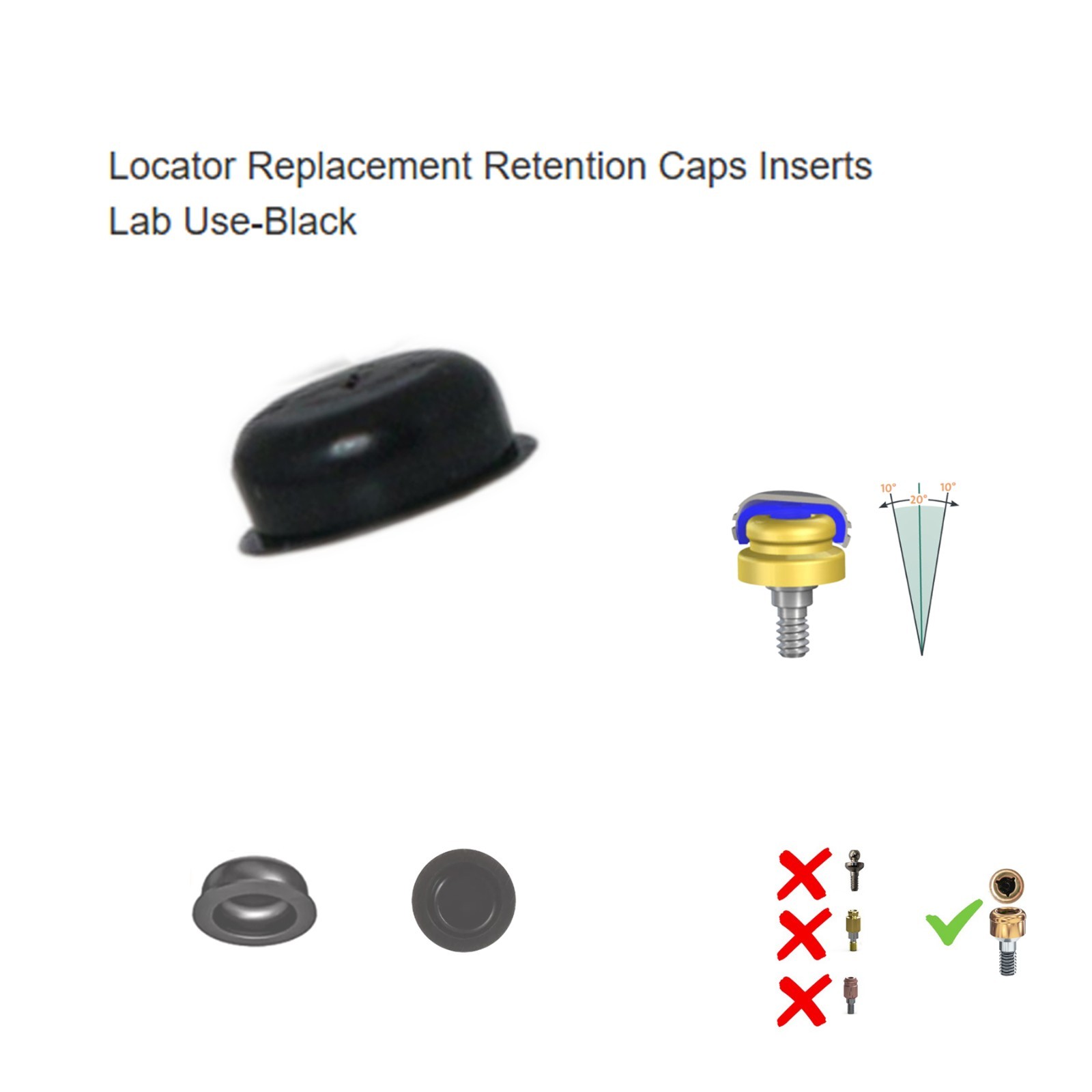 20Pcs Dental Overdenture Locator Abutment Replacement Retention Cap Inserts Set