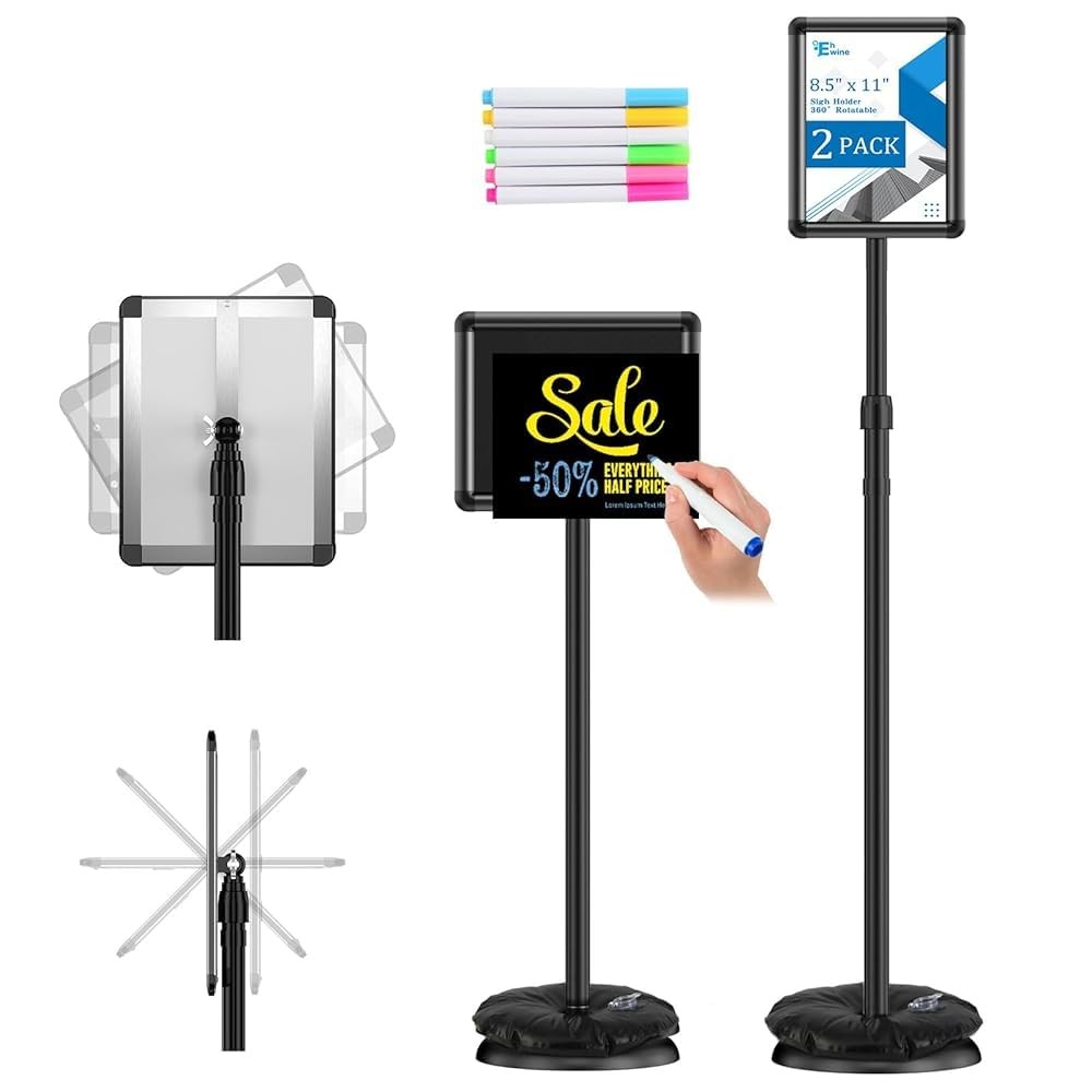 2 Pack Sign Holder Stand 8.5×11 Inch, Adjustable Floor Standing Sign Holder, …