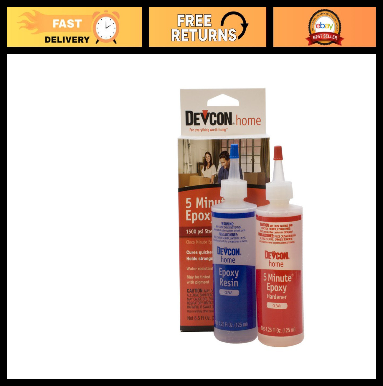 Quick Set Epoxy Adhesive, 5-Minute Cure, 4.5 oz, 2-Pack, Strong Bonding Solution