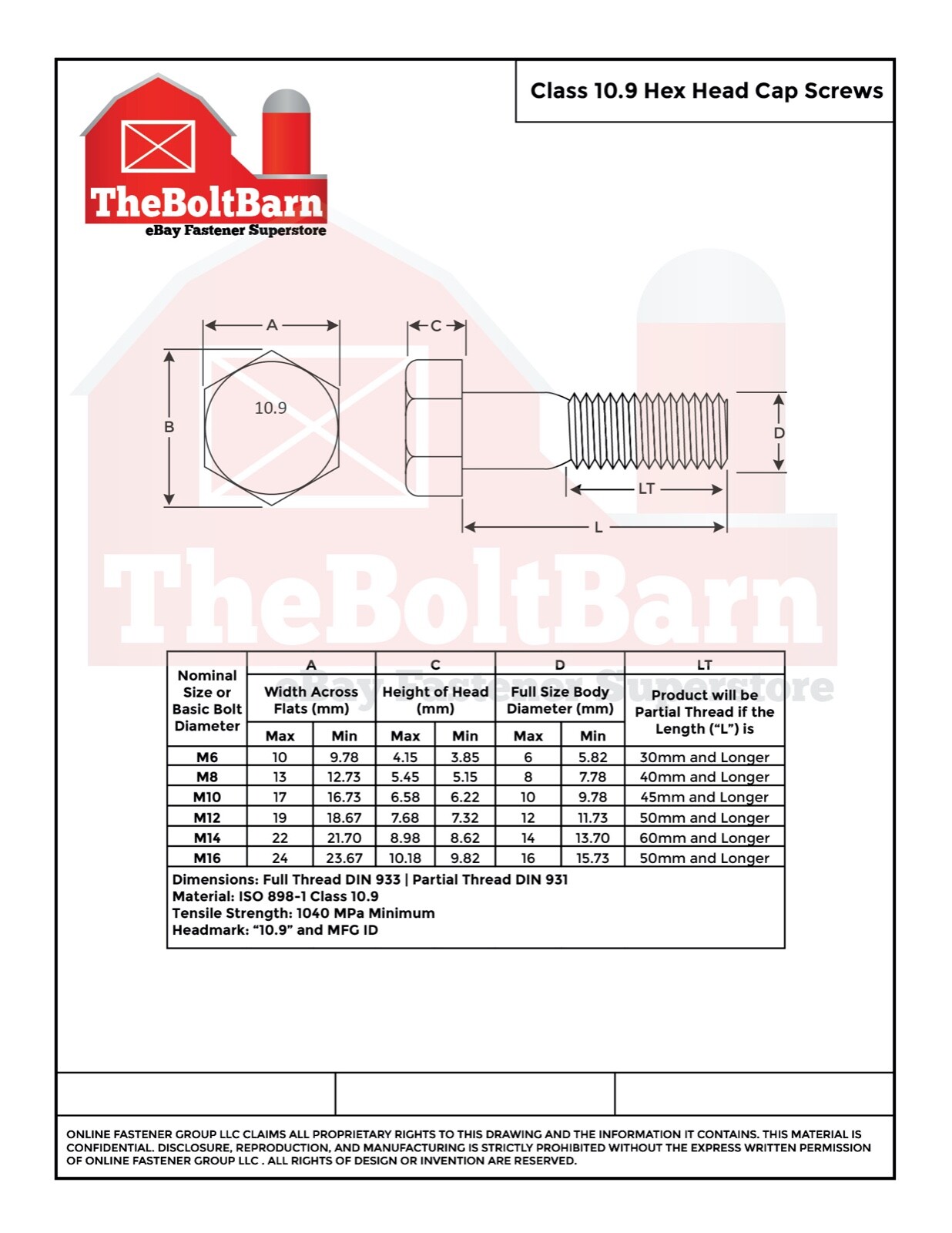 M10-1.5 Class 10.9 Hex Cap Screws Bolts COARSE Thread Zinc (Pick Length & Qty)