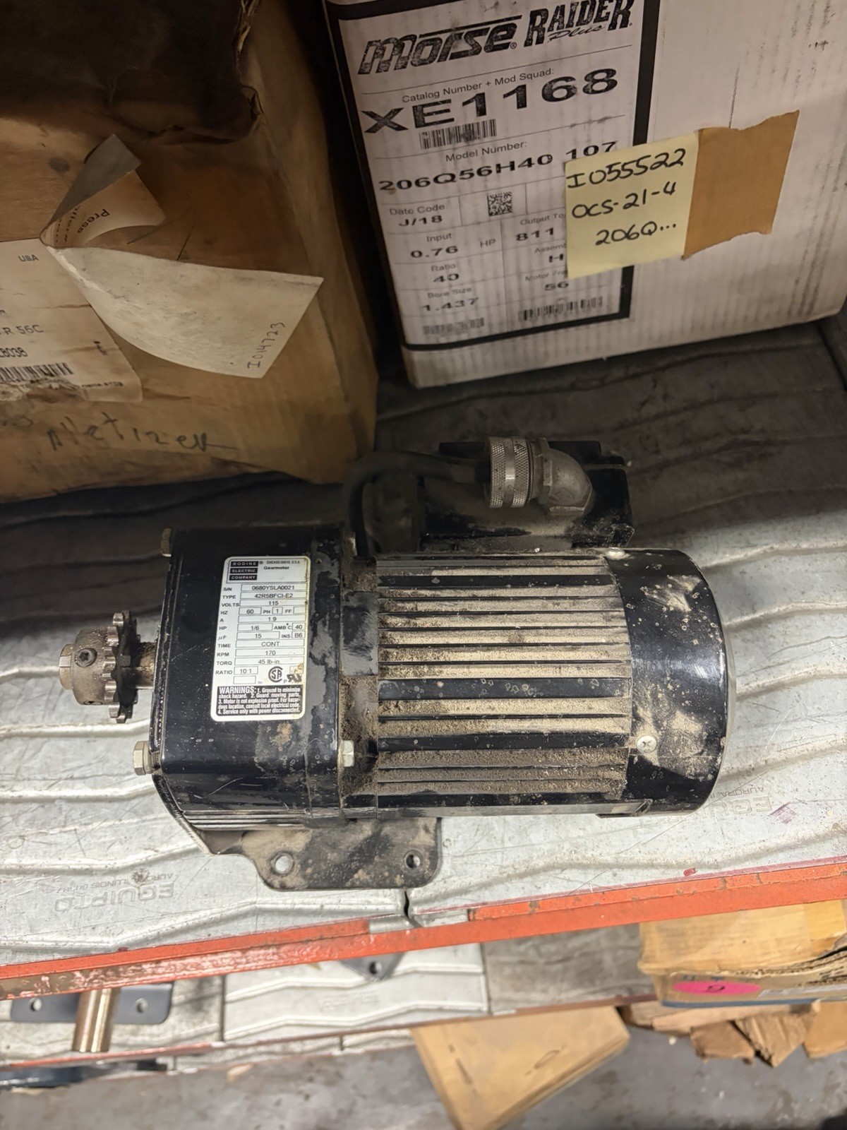 Bodine 42R5BFCI-E2 Electric Gearmotor 1/6 HP 115V 170 RPM ratio 10:1 USED