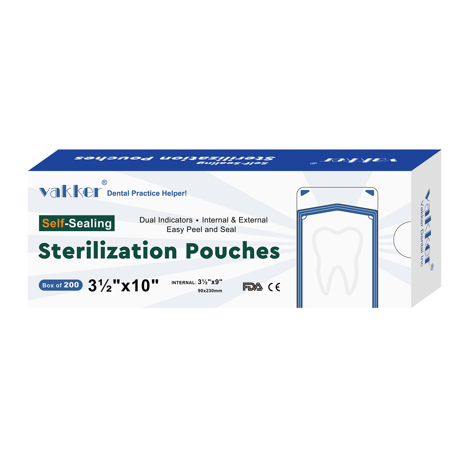 Vakker 200pcs 3.5″ x 10″ Dental Self Sealing Sterilization Pouches Autoclave Bag