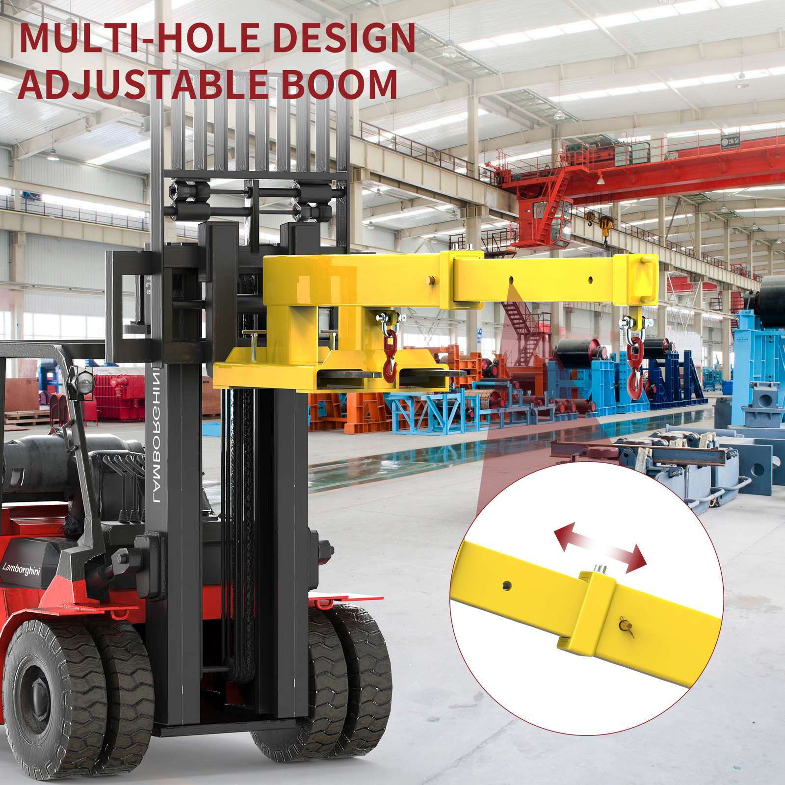Fork Mounted Telescoping Crane Jib Boom Manual 5500lb Capacity 2 Swivel Hooks
