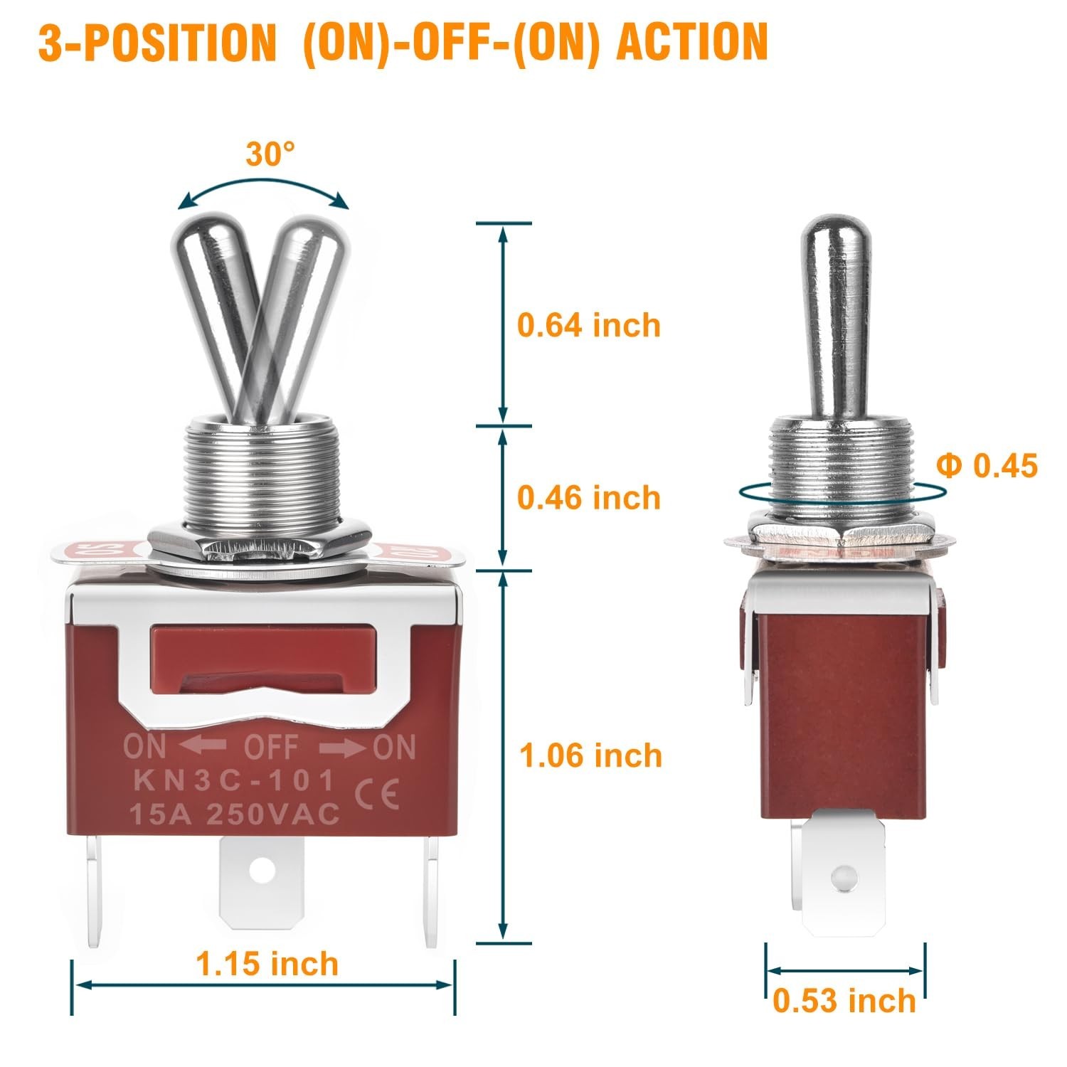 4 Pack 12V (ON)-Off-(ON) Momentary Toggle Switch Waterproof SPDT 3 Way 30A