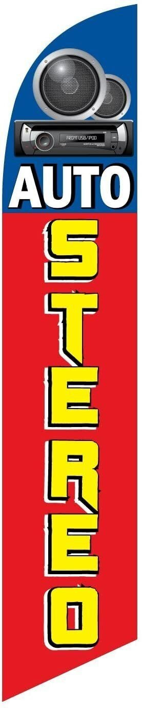 Auto Stereo Shop Advertising Feather Banner Swooper Flag Sign with Flag Pole…