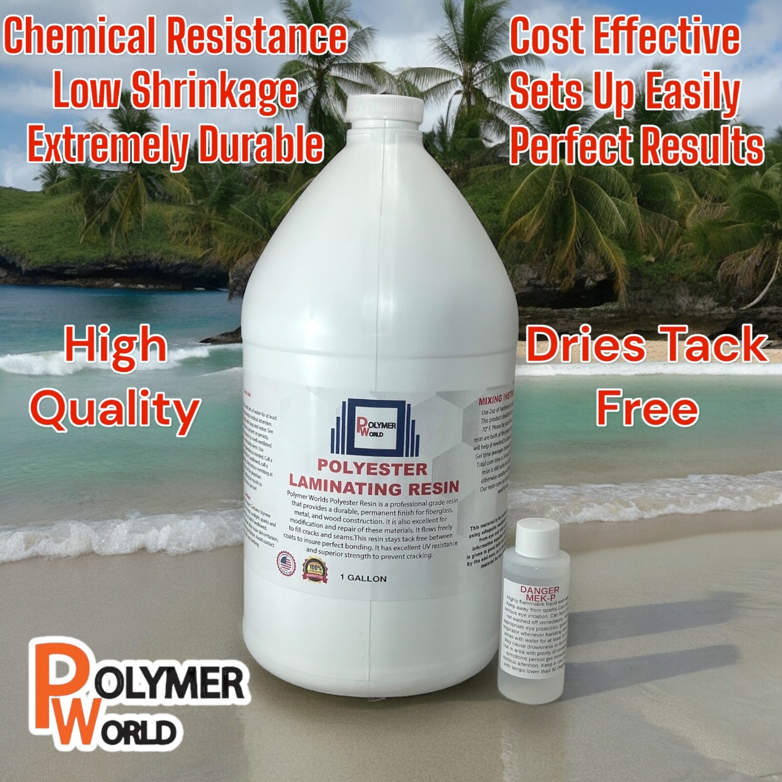 Polymer World Polyester Resin 1 Gal Kit For Boats RV’s Canoes Fiberglass Autos