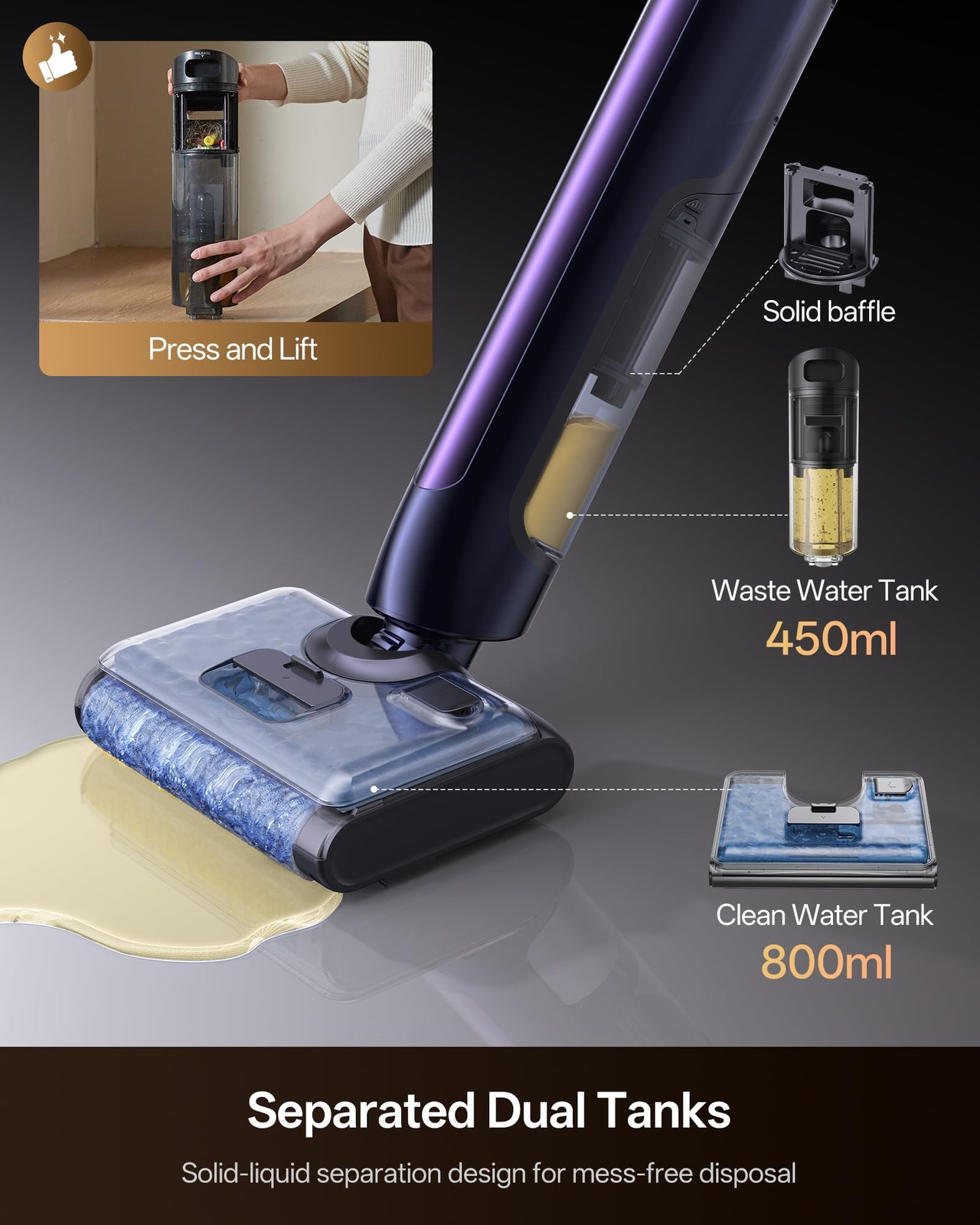 Ultenic Wet Dry Vacuum Cleaner Vacuum Mop For Wet Dry Messes 180 Lay-Flat Auto