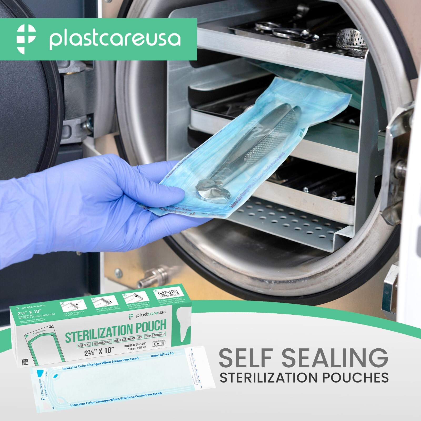 2,000 2.75″ x 10″ Self-Sealing Sterilization Pouches for Autoclave (10 Boxes)