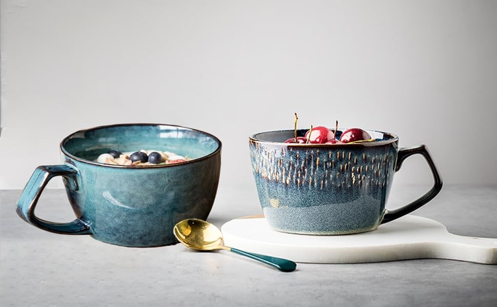 Large Soup Bowl with Handle, 700ml Coffee Mug, Cereal Breakfast Cup, Suitable