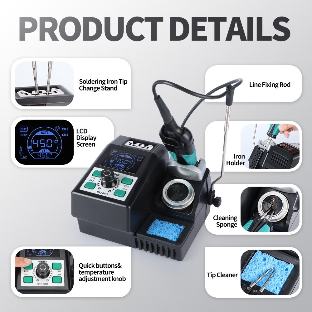 YIHUA 982 PRO Soldering Station Precision Tweezer Iron & C210 Soldering Iron Kit