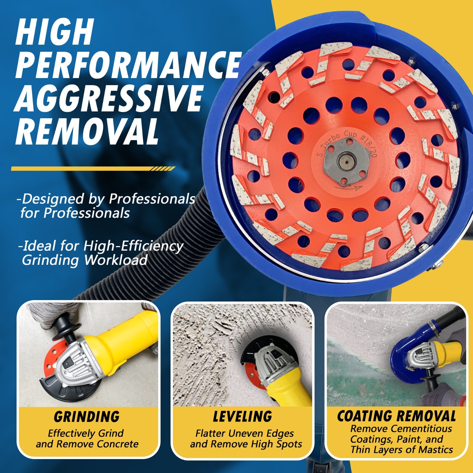 7″ #20/25 Aggressive Diamond Grinding Concrete Cup wheels For 7/8″-5/8″ Arbor