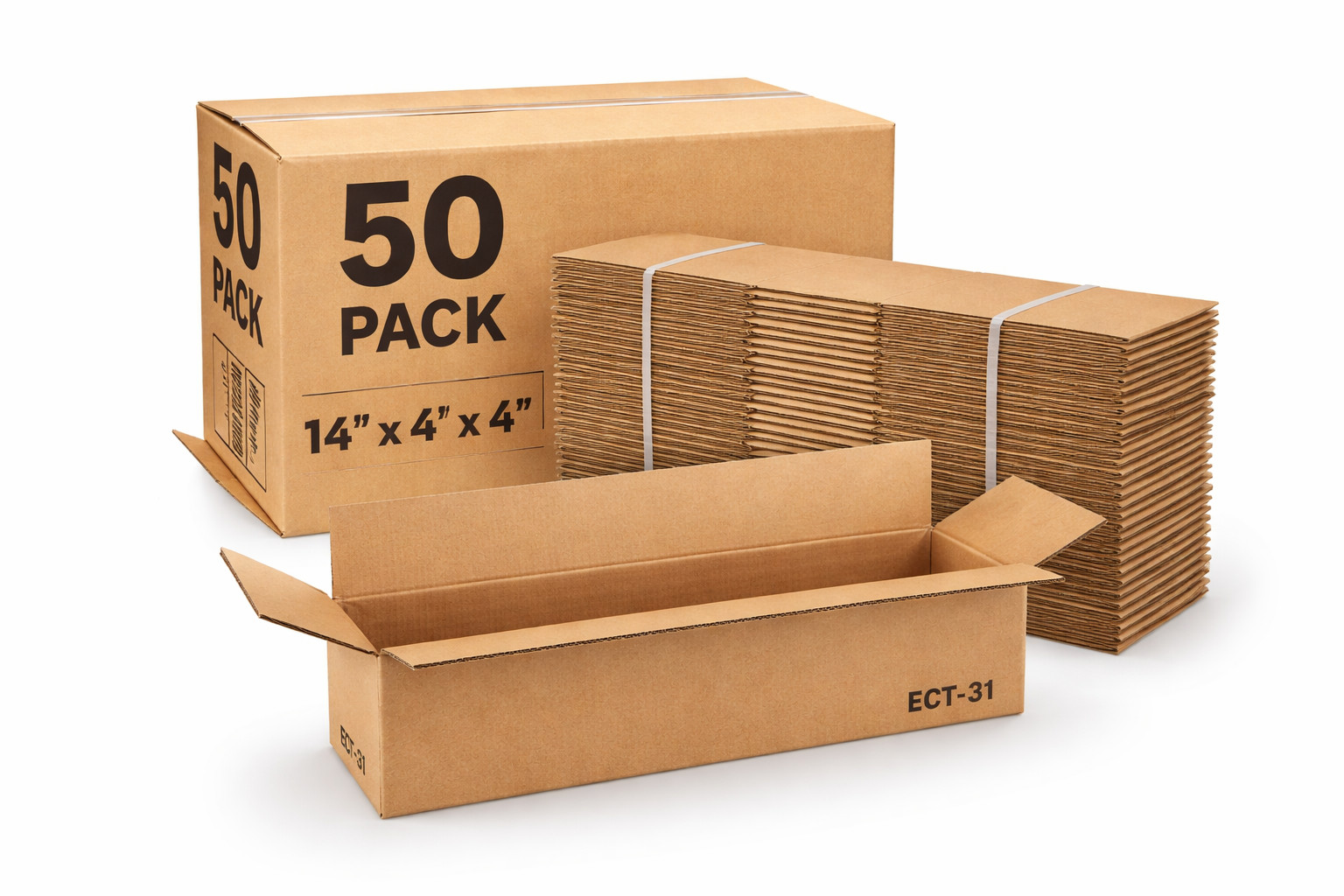 50 Corrugated Cardboard Boxes 14x4x4 ECT 32 Shipping Packing Cartons Kraft