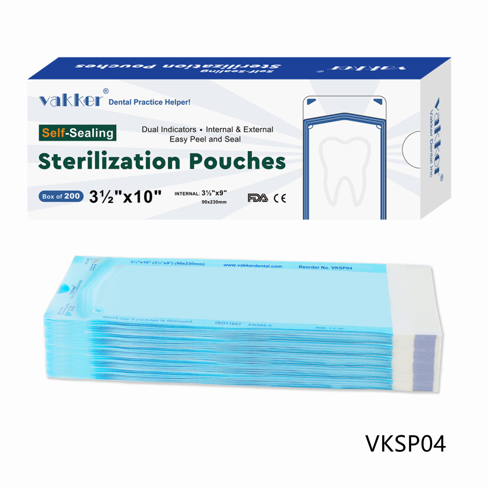 Vakker 200pcs 3.5″ x 10″ Dental Self Sealing Sterilization Pouches Autoclave Bag