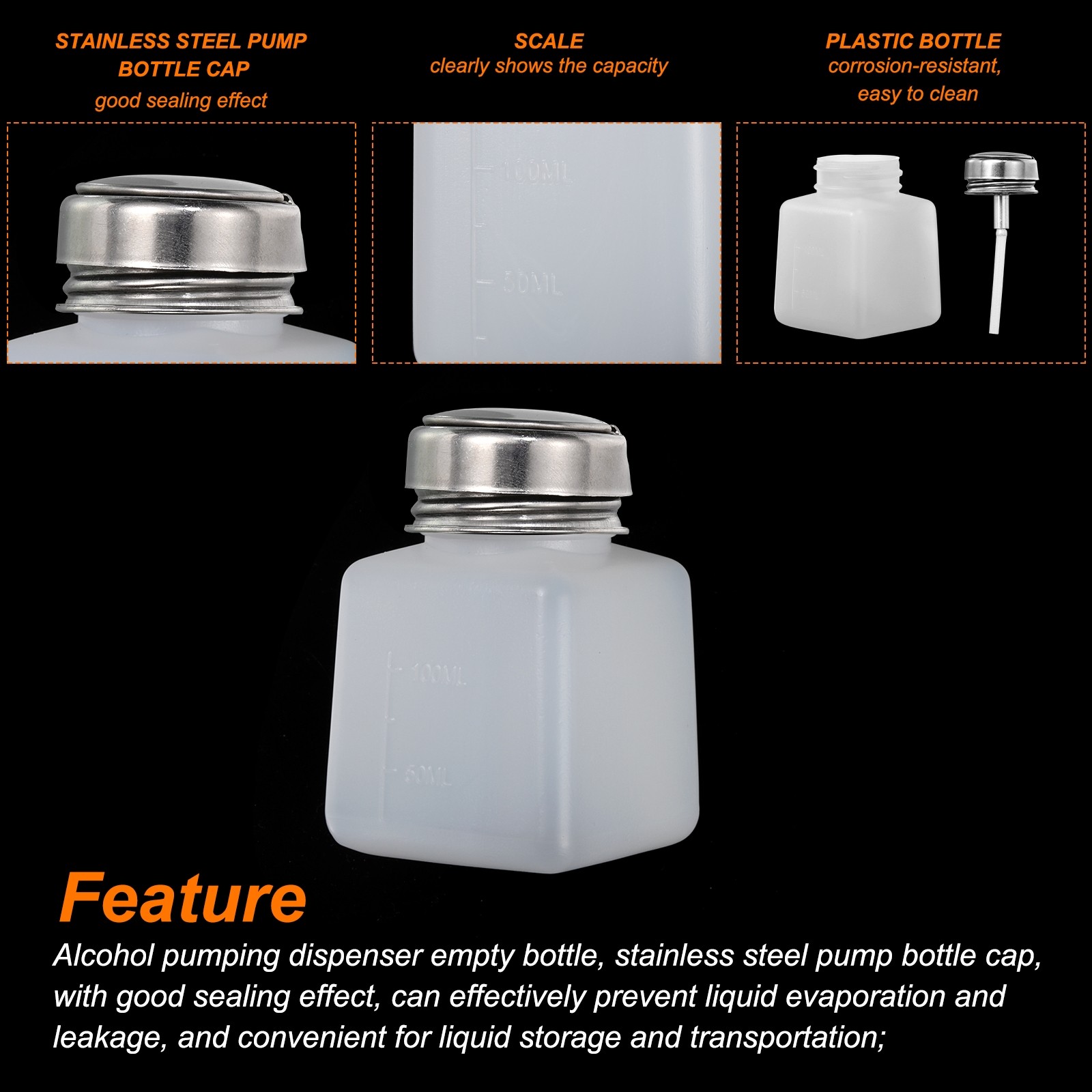 5Pack 3.4 Oz/100ml Alcohol Push Down Pump Dispenser Bottle Press White