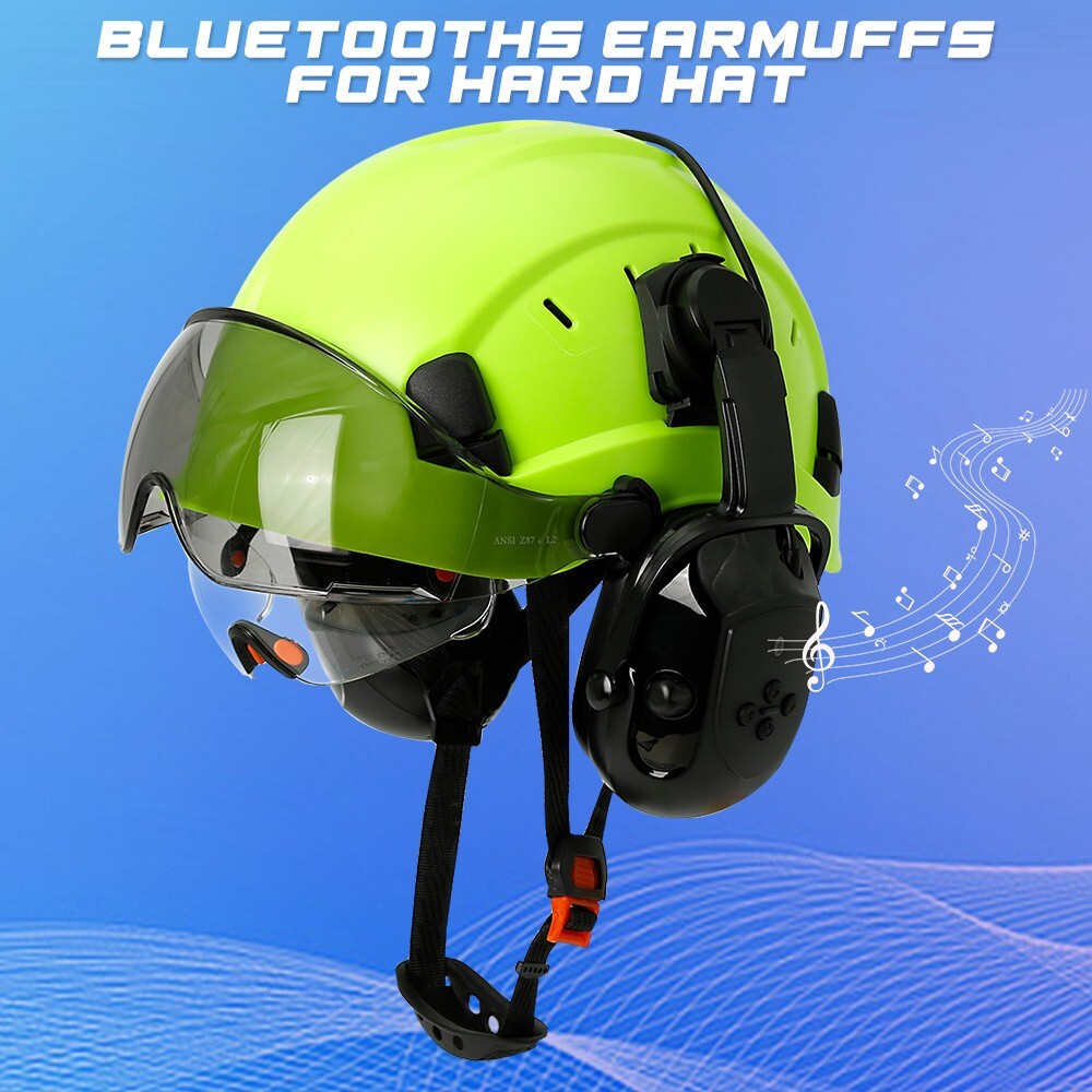 Bluetooth Hard Hat Ear Muffs, NRR 29dB Adjustable Cap-mounted Ear muff, Black