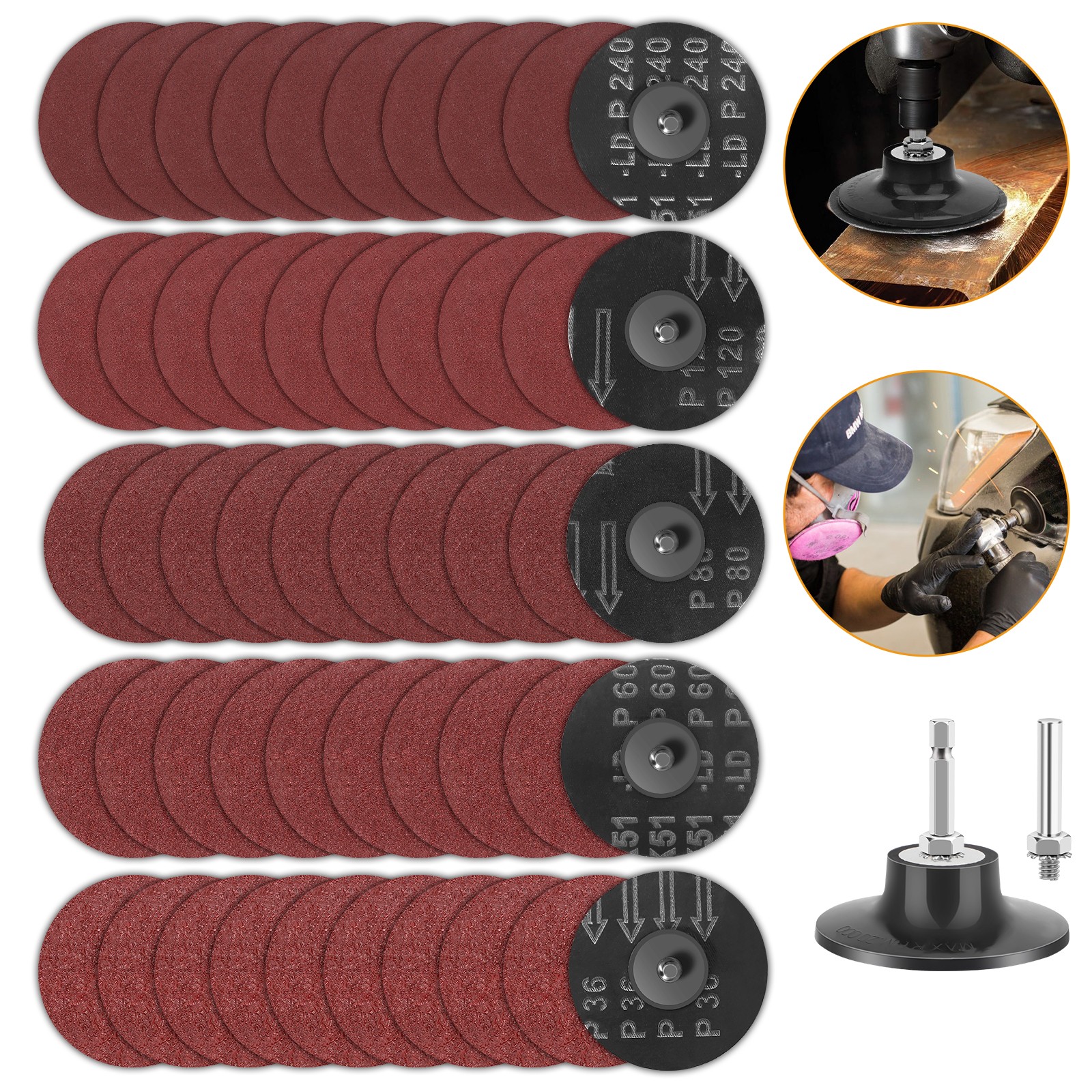53PCS 3 inch Sanding Disc Roll Lock Quick Change Disc Surface Conditioning Disc