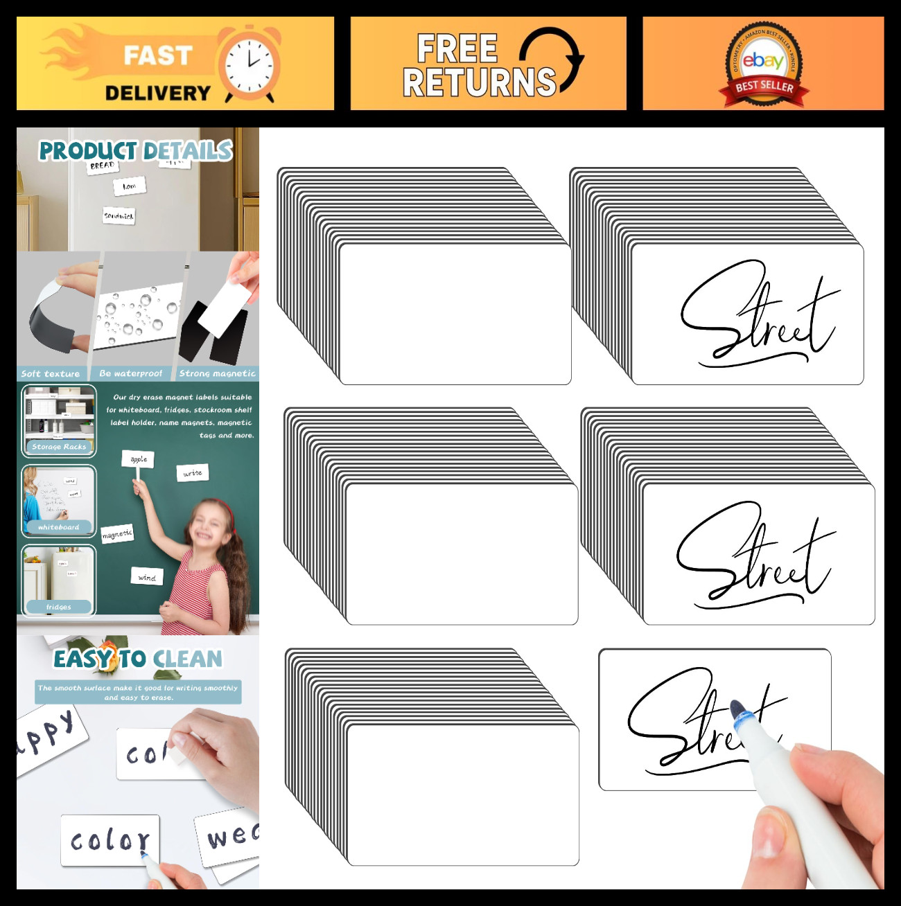 100 Pcs Reusable Magnetic Labels for Whiteboards, Dry Erase, 4” x 2”, Blank