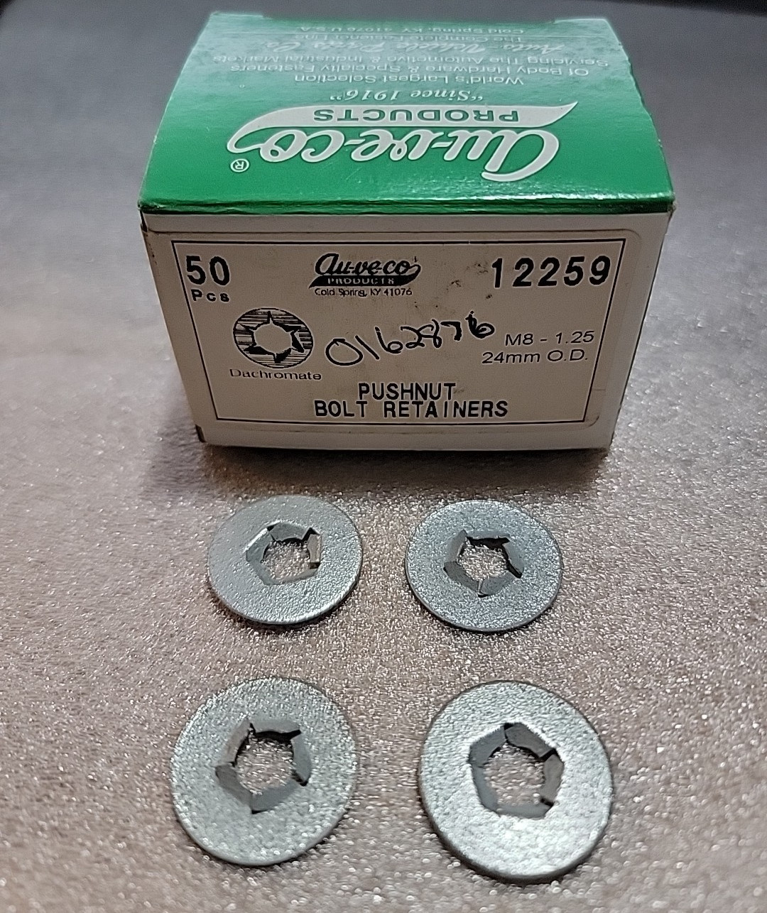 Auveco 12259 M8-1.25, 24 mm OD Pushnut Bolt Retainers; Qty 50