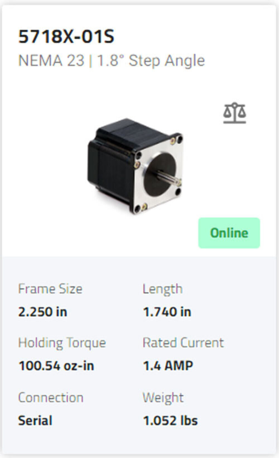 5718X-01S Bipolar Stepper Motor WO-5718X-01S Frame Size 2.250inch 200.0 Step 1.4