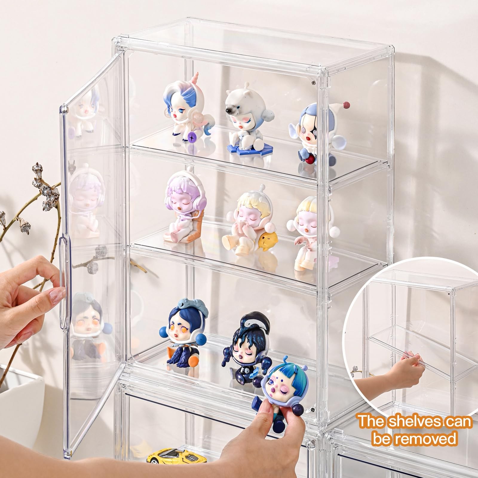 3 Tier Clear Display Case for Figures, Wall-Mounted Acrylic Storage Organizer Bo
