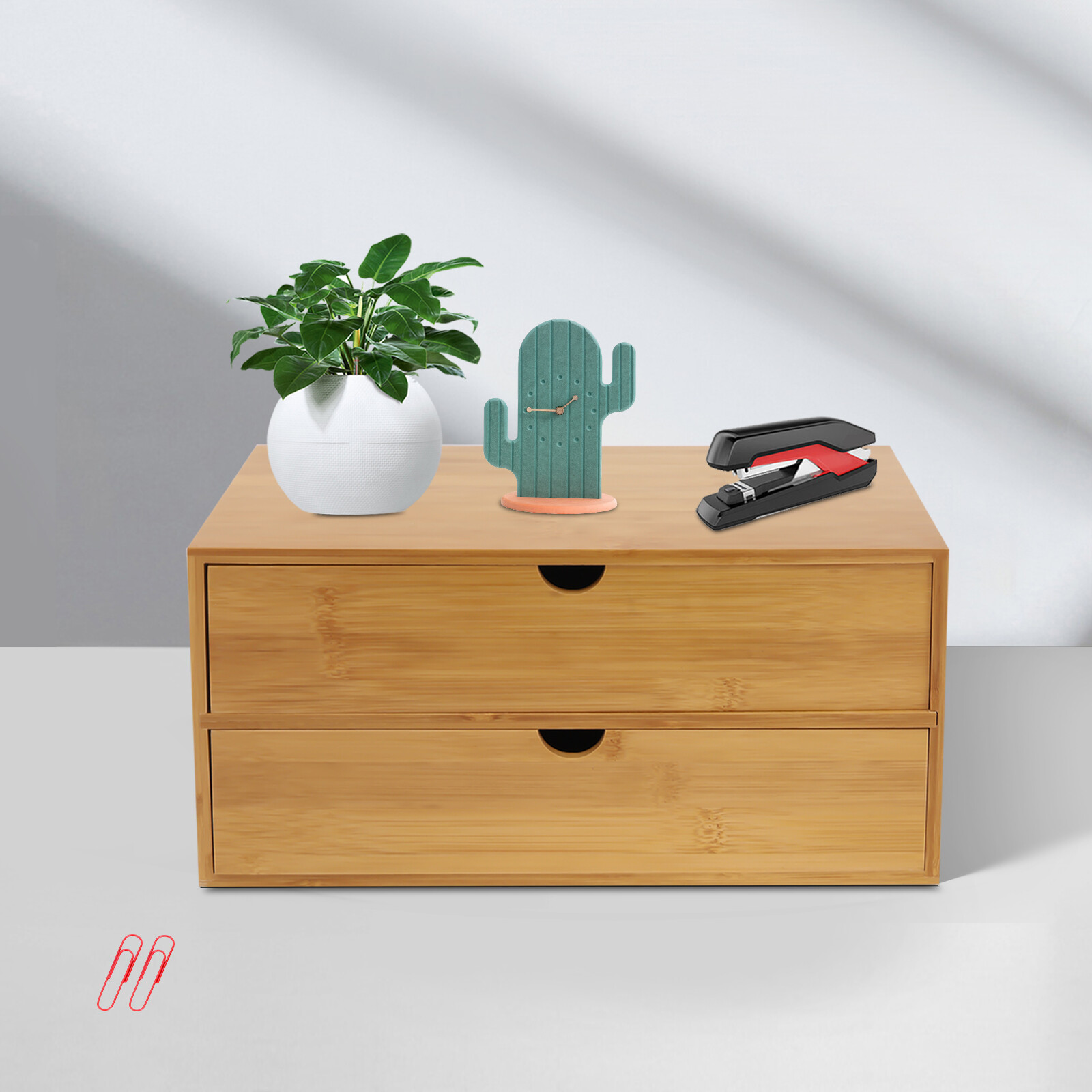 Bamboo Desk Organizer Drawers Tabletop Storage Box for Office Table Organization