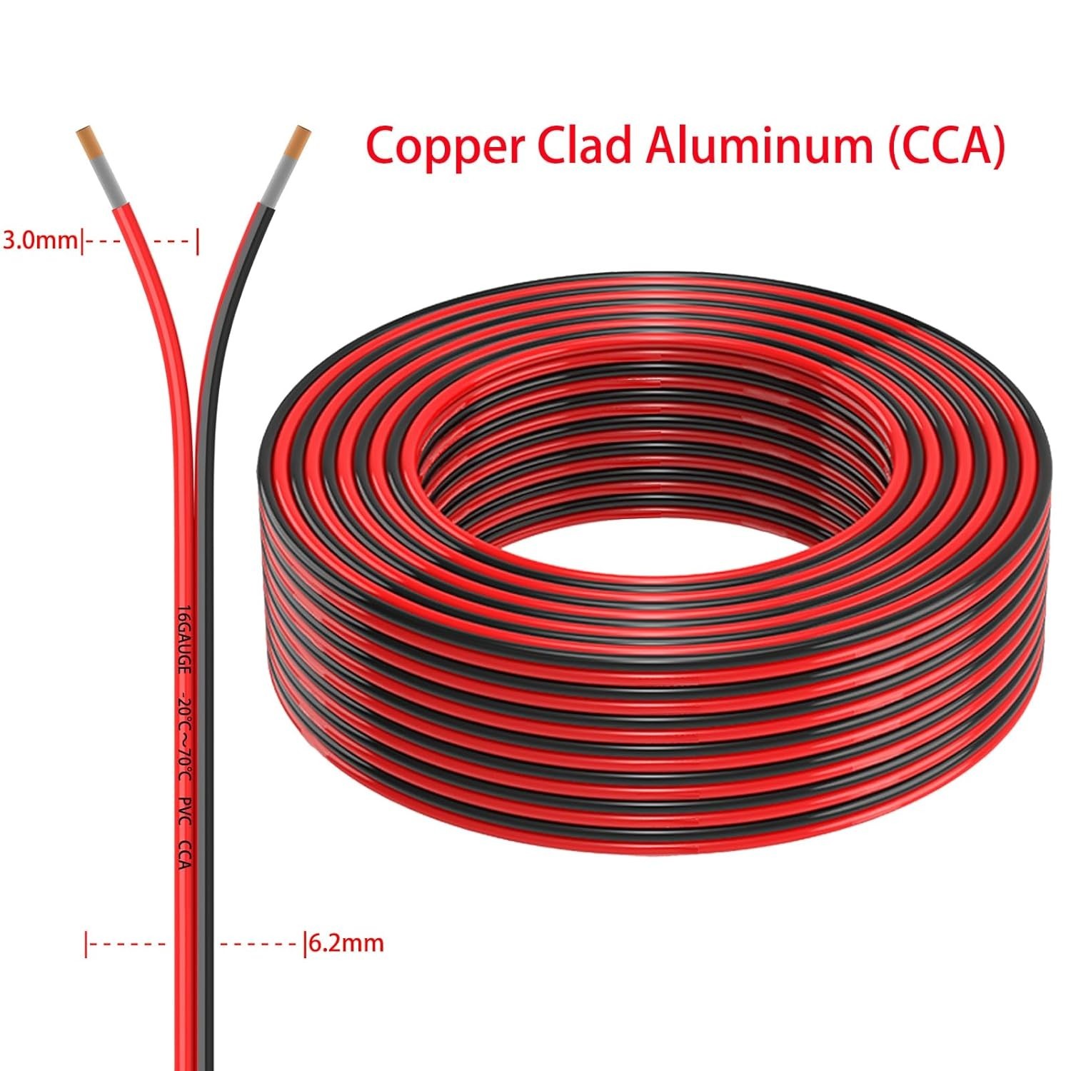 16 Gauge Low Voltage 30FT Electrical Wire – Red Black PVC Copper Clad Aluminum