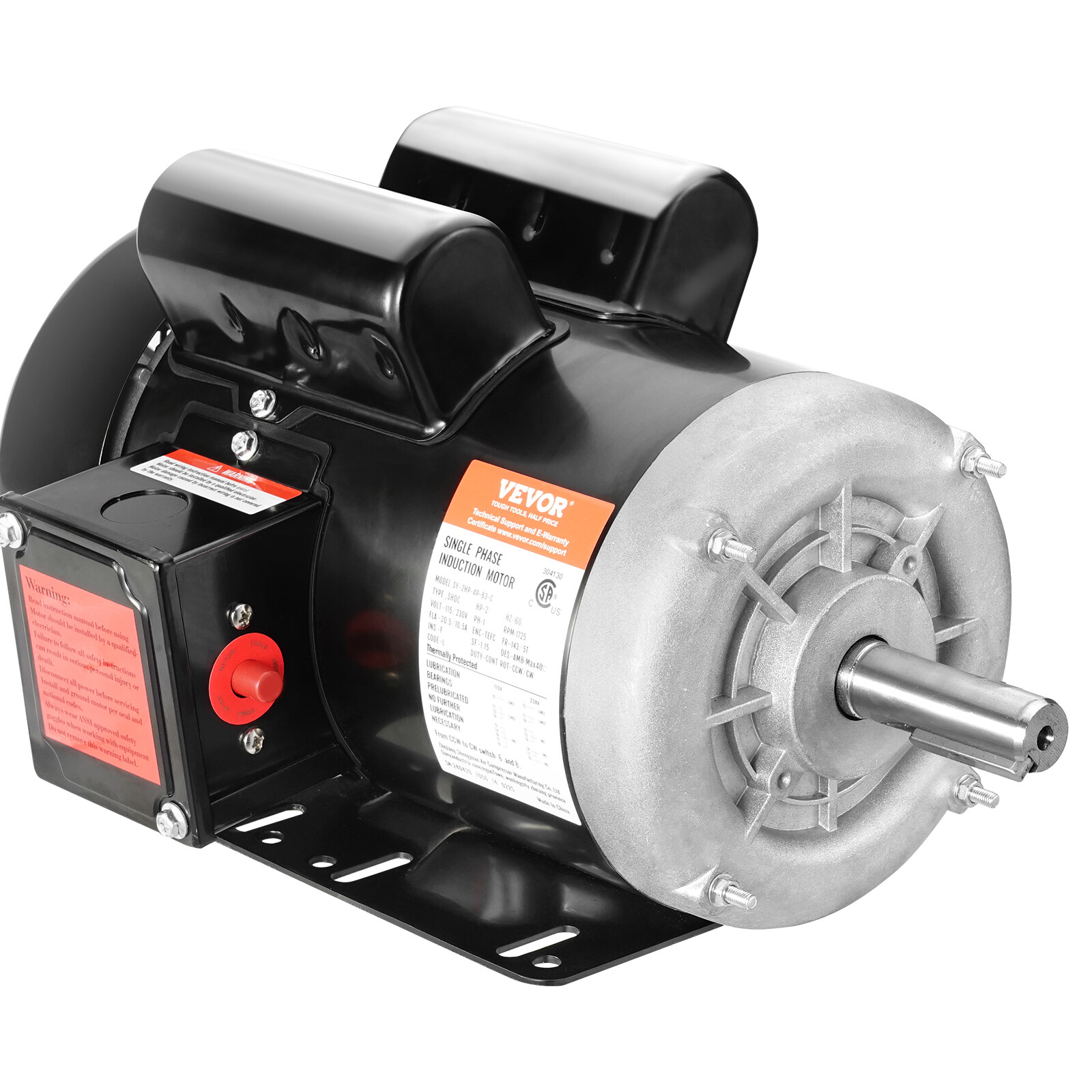 VEVOR 2HP Electric Motor 1725RPM AC115/230V 143/5T Frame 1-Phase 7/8″ Key Shaft