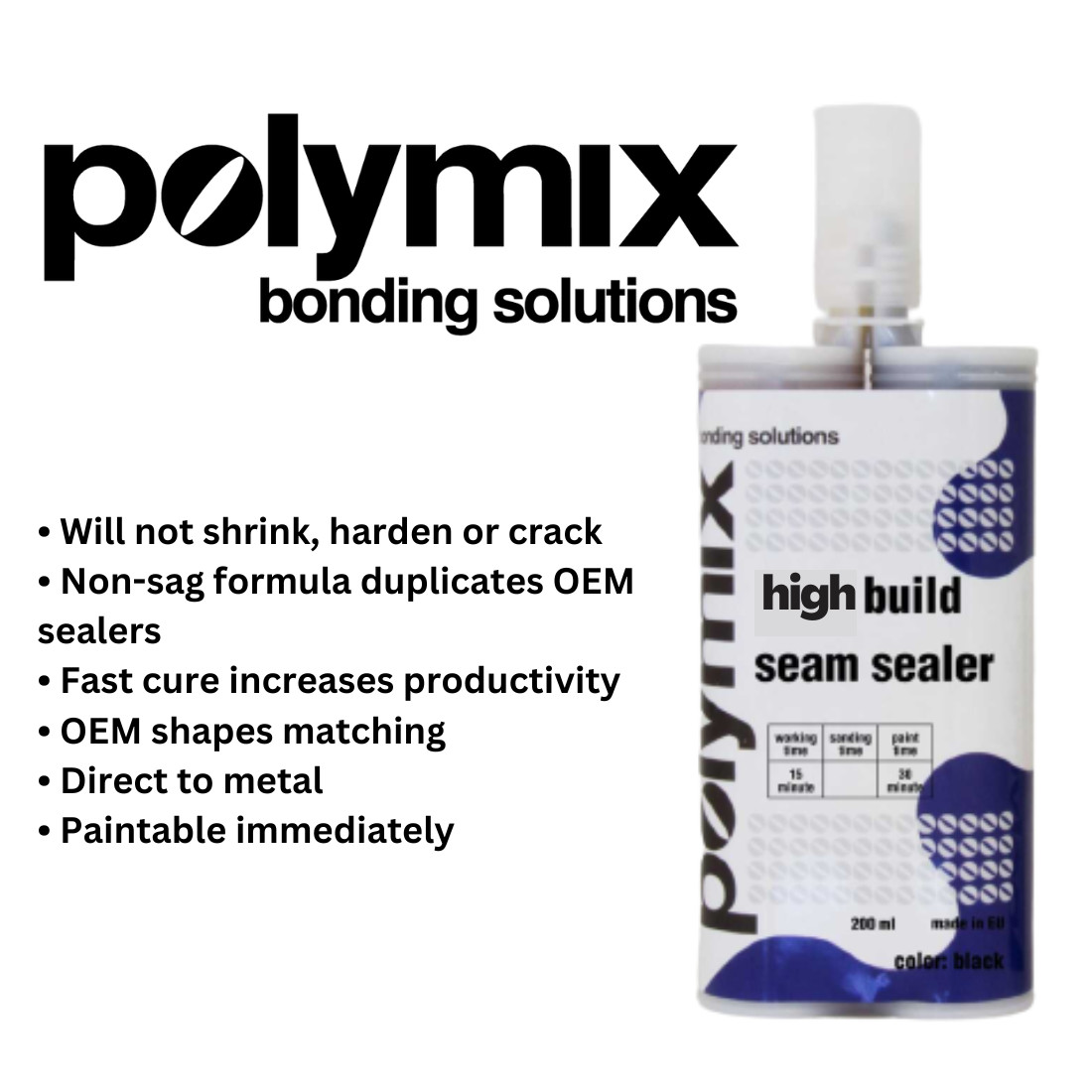 Polymix High Build Automotive Seam Sealer Cartridge 50ml Color Grey