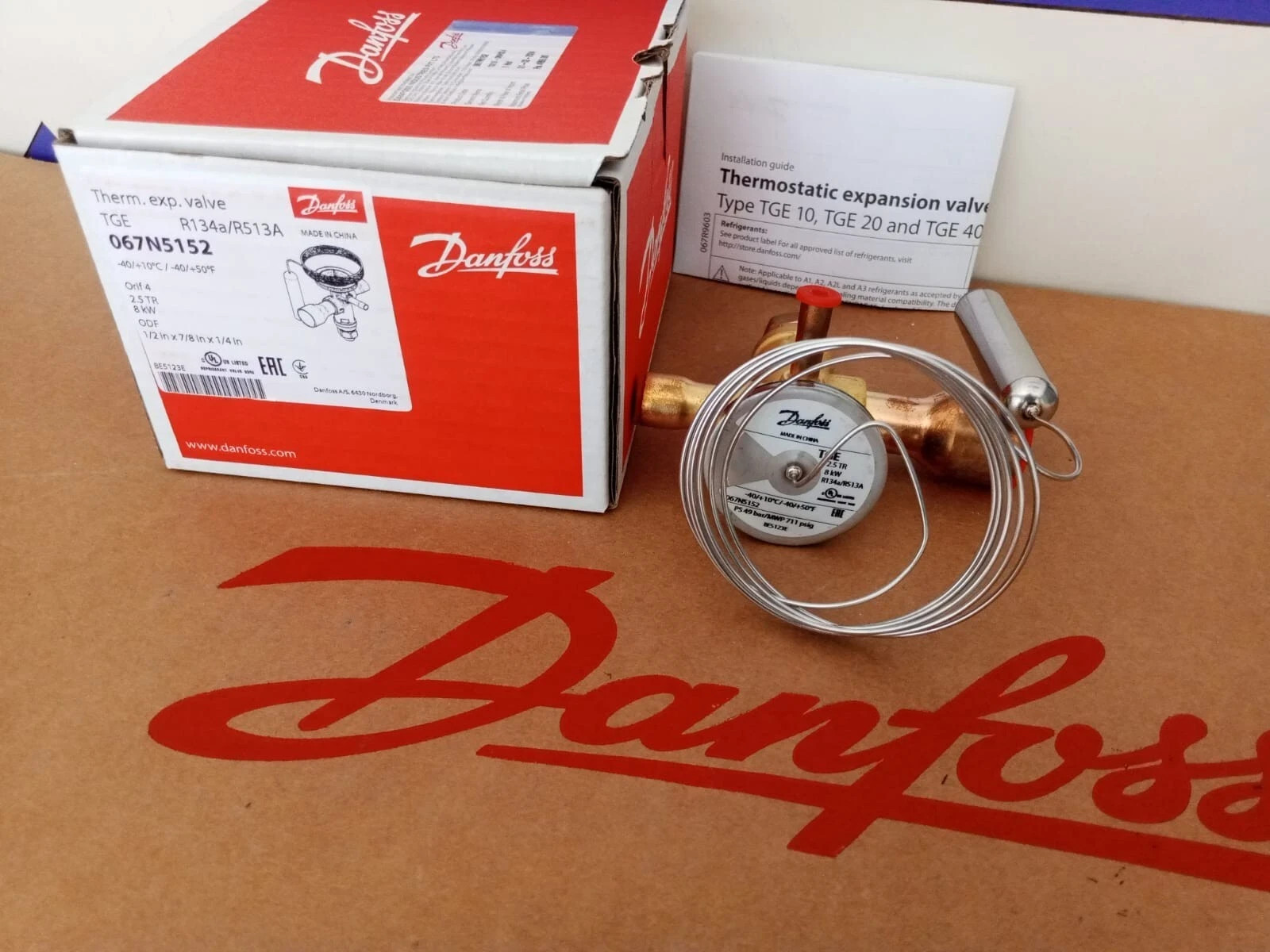 067N5152 Danfoss Thermostatic Expansion Valve, TGE, R134a; R513A NEW.