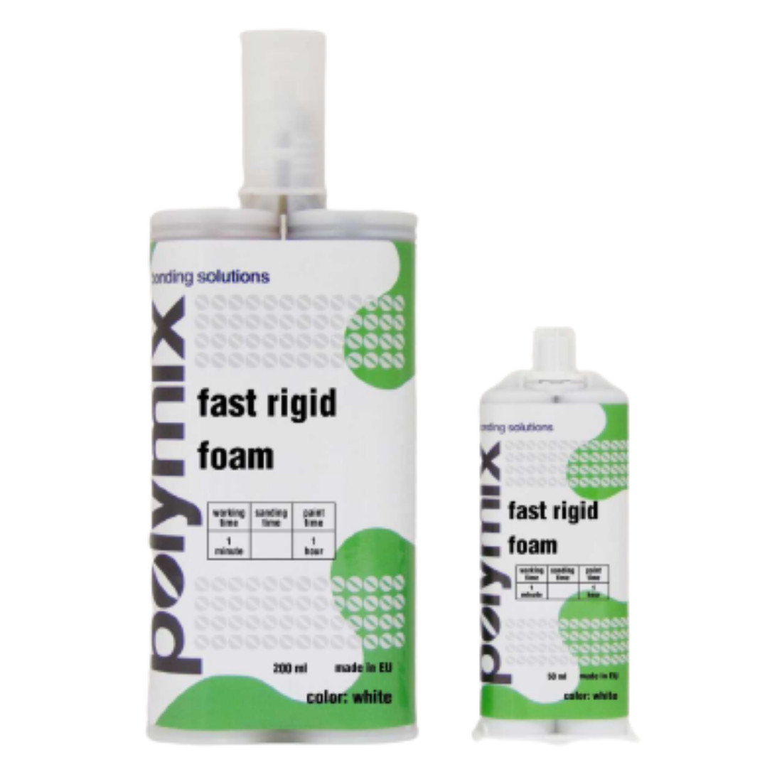 Polymix White Fast Rigid Foam Cartrdige 200ml and Two Mixing Application Tips