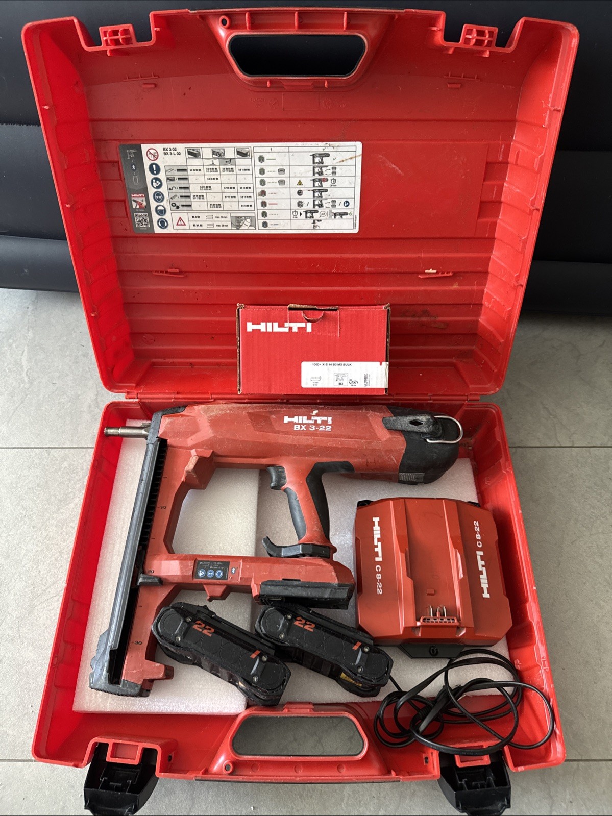 Hilti BX 3-22 03 22V Cordless Fastening Gun With 2 Battery,Charger & Nails