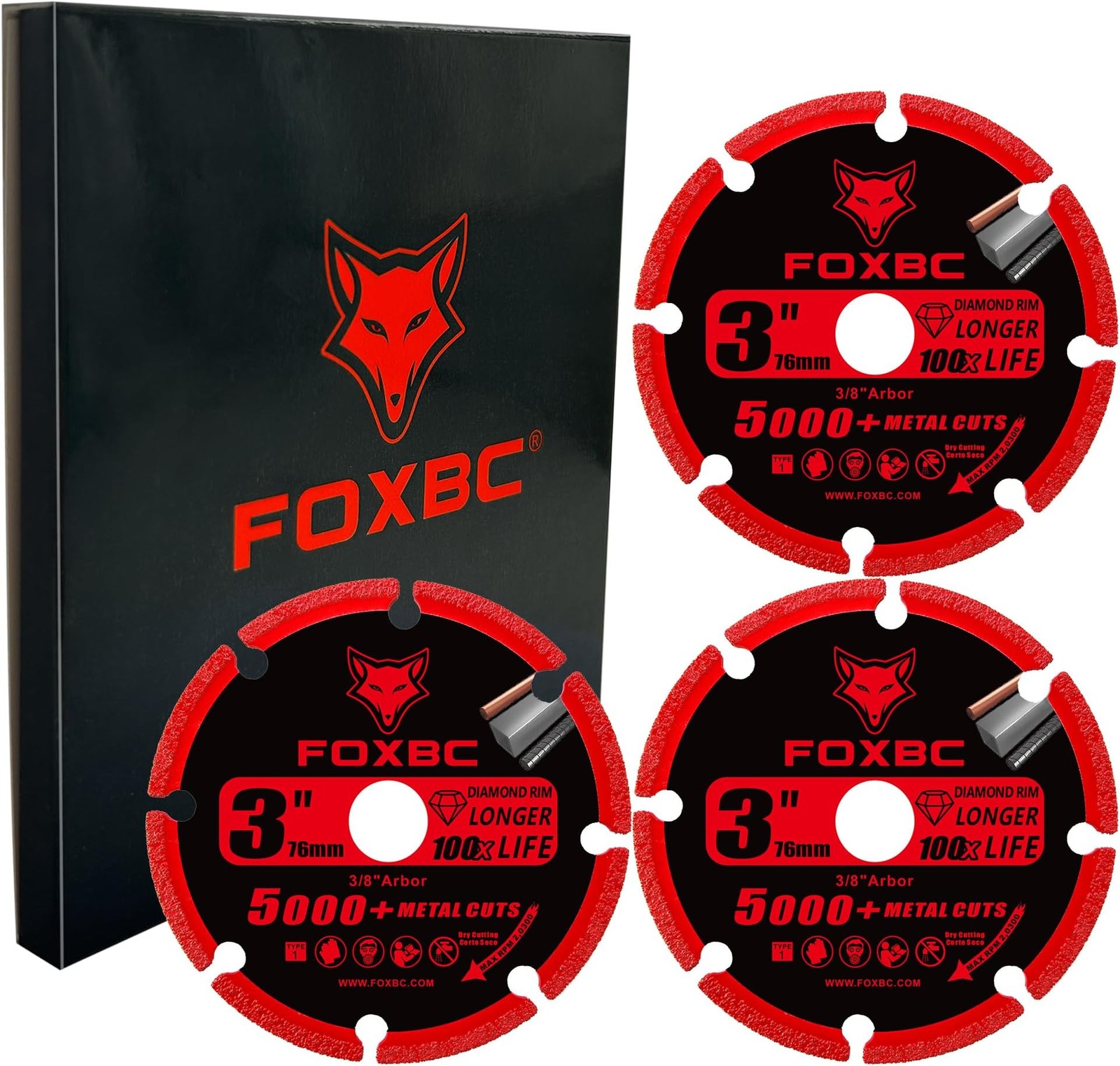 FOXBC 3 Inch Diamond Cut Off Wheel with 5000+ Metal Cutting on Rebar, Stainle…
