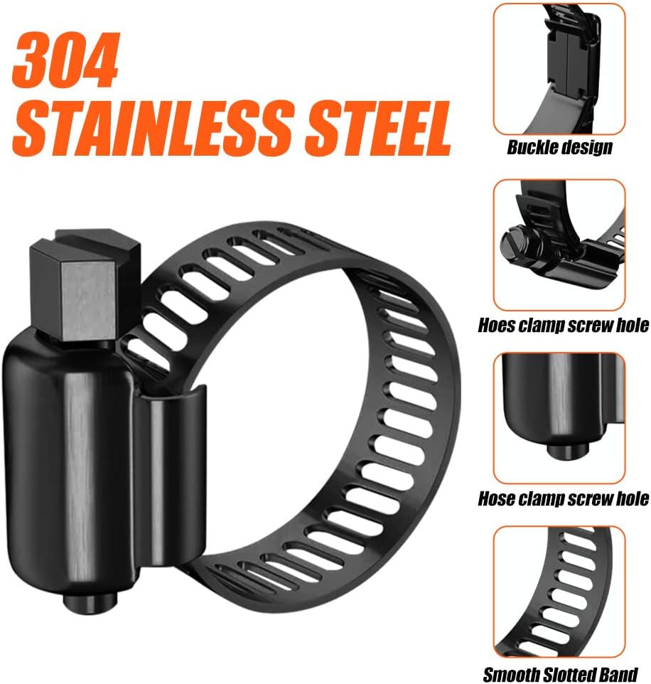 20Pcs Black Hose Clamp,3/4″- 1-1/2″(21-38Mm)304 Hose Clamps Stainless Steel Adju