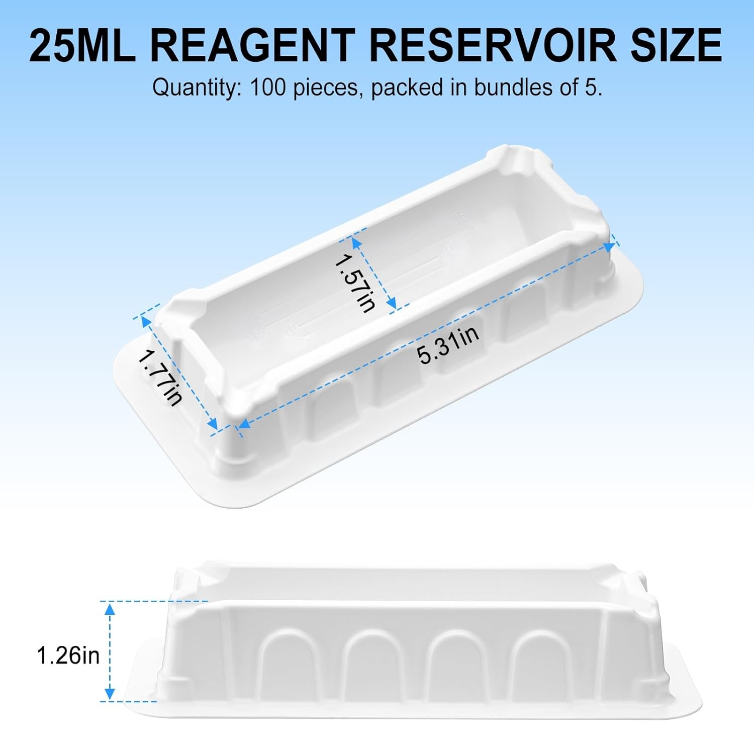 100 Pcs 25mL Reagent Reservoir Non-Sterile for 8-Channel Pipettes Dual-Sided US