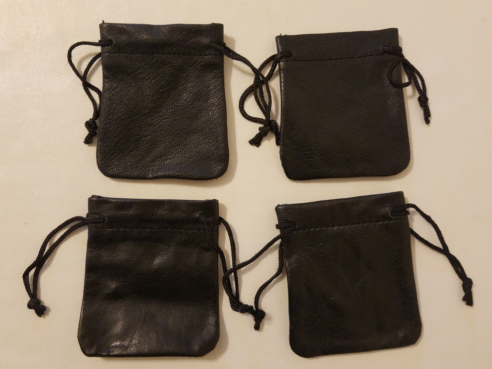 4 Black Genuine Leather Small 3″ Drawstring Pouch Bag Jewelry Coin Renaissance