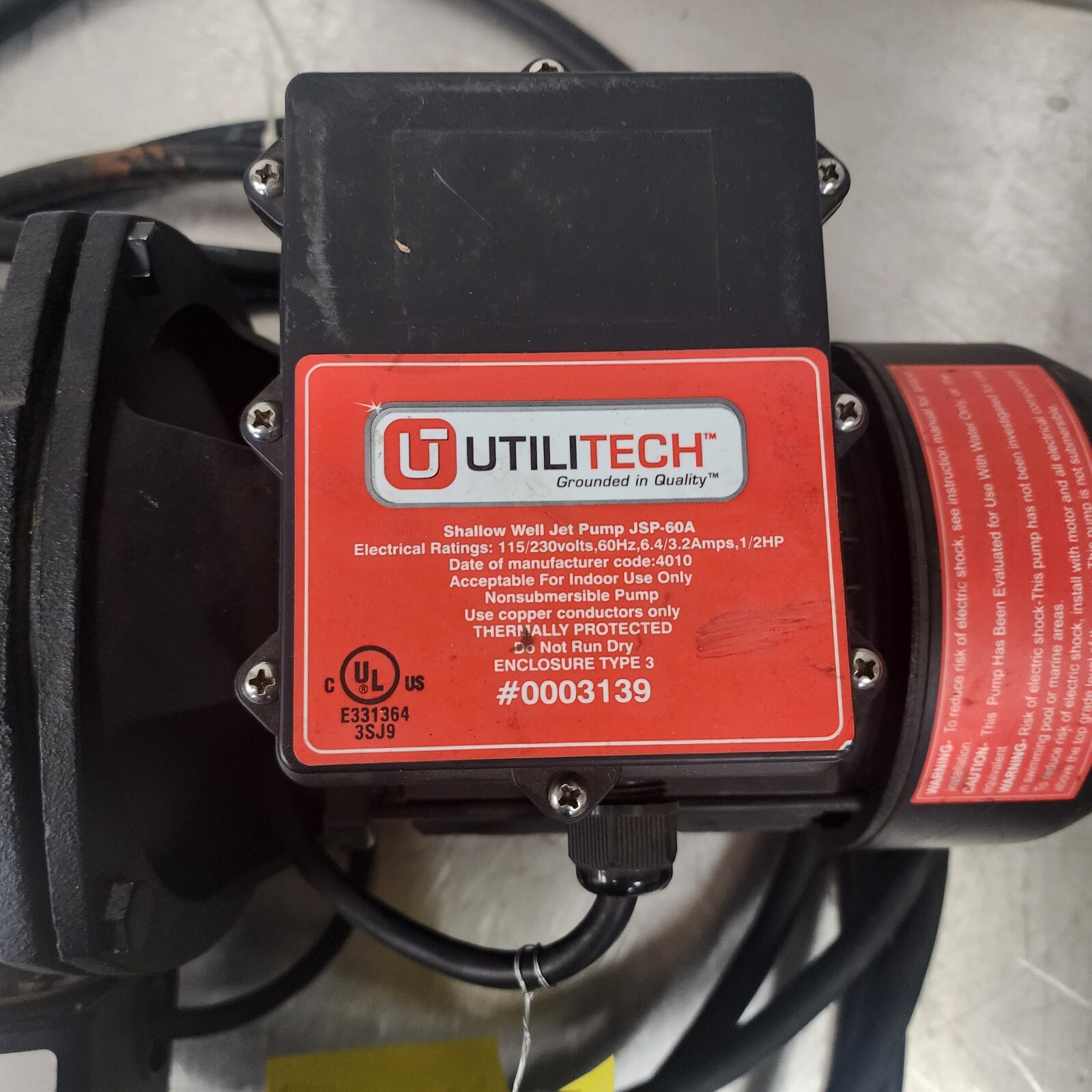 Utilitech 1/2HP Shallow Well Jet Pump JSP-60A 12.5 GPM #5 [Z3F]