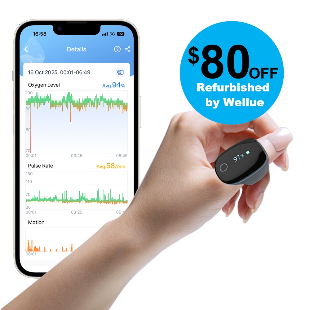 Wellue O2Ring Oxygen Monitor with Vibration Reminder Bluetooth O2 Pulse Oximeter