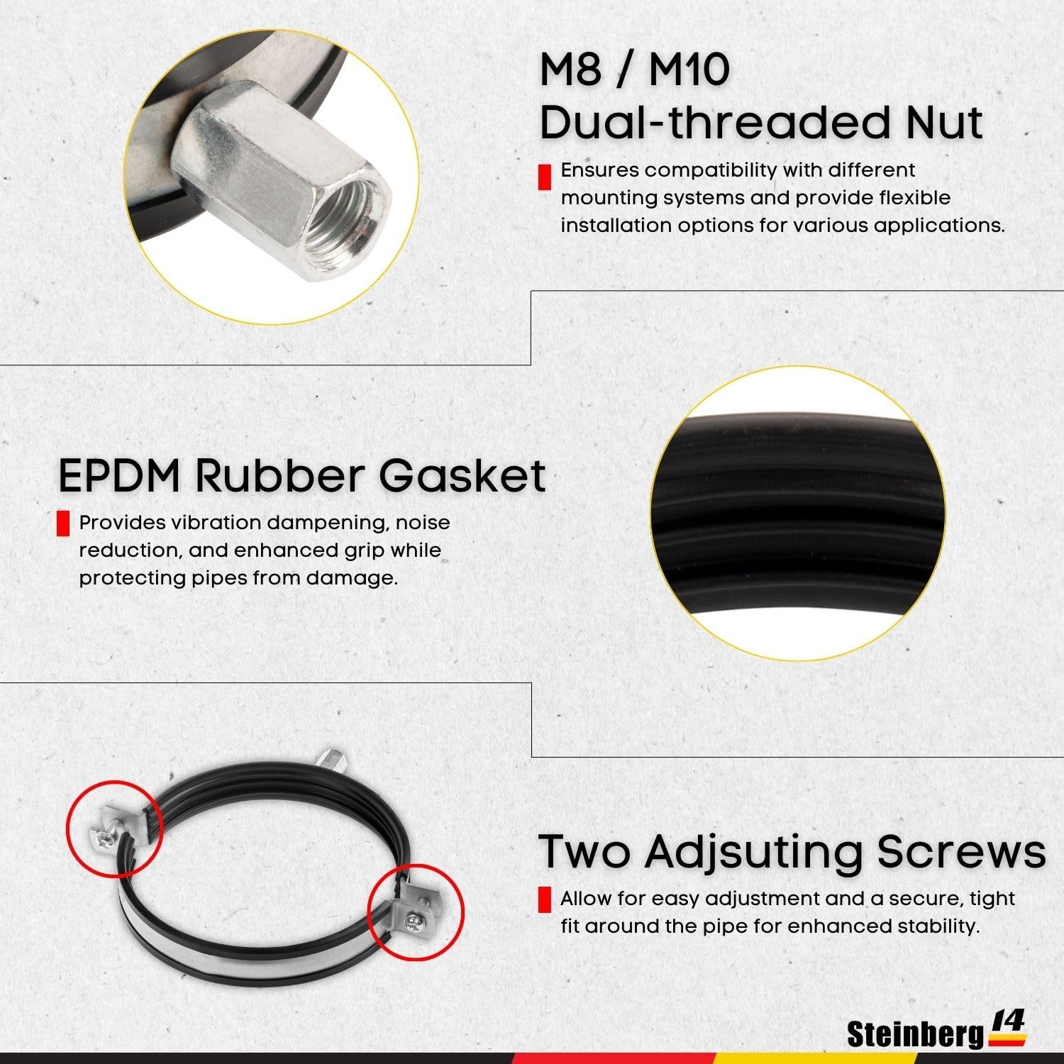 5pcs, Duct Clamp 5 inch Bracket with rubber gasket, M8/M10 Thread, 5 Inch