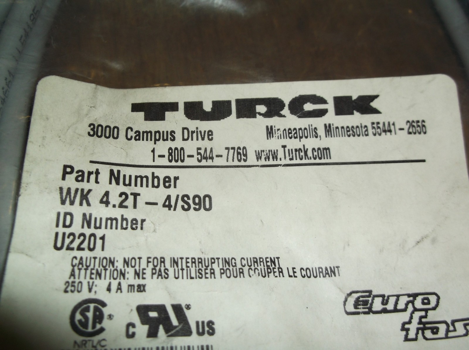 NEW Turck wk4.2T-4/S90 5-Pin Female Cord Cable Cordset U2201 *FREE SHIPPING*