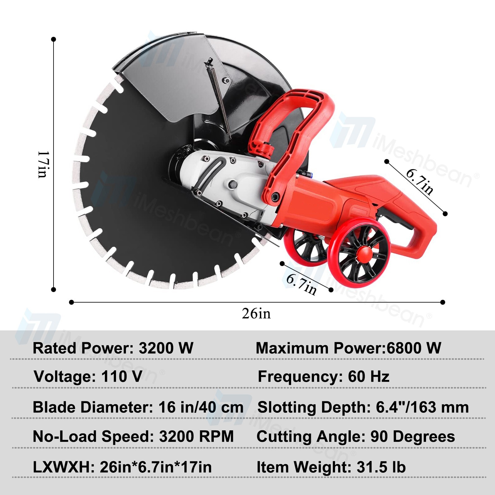 16” Electric Concrete Saw Wet/Dry Saw Cutter with Water Pump and Blade 3200W US