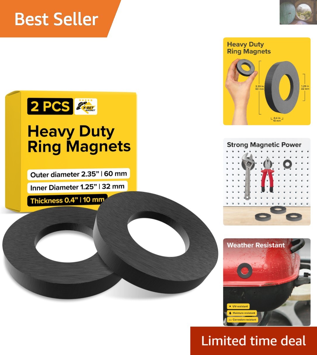 2 PCS Ferrite Ring Magnets – Strong 2.35×0.4” for Workshop & Home Organization