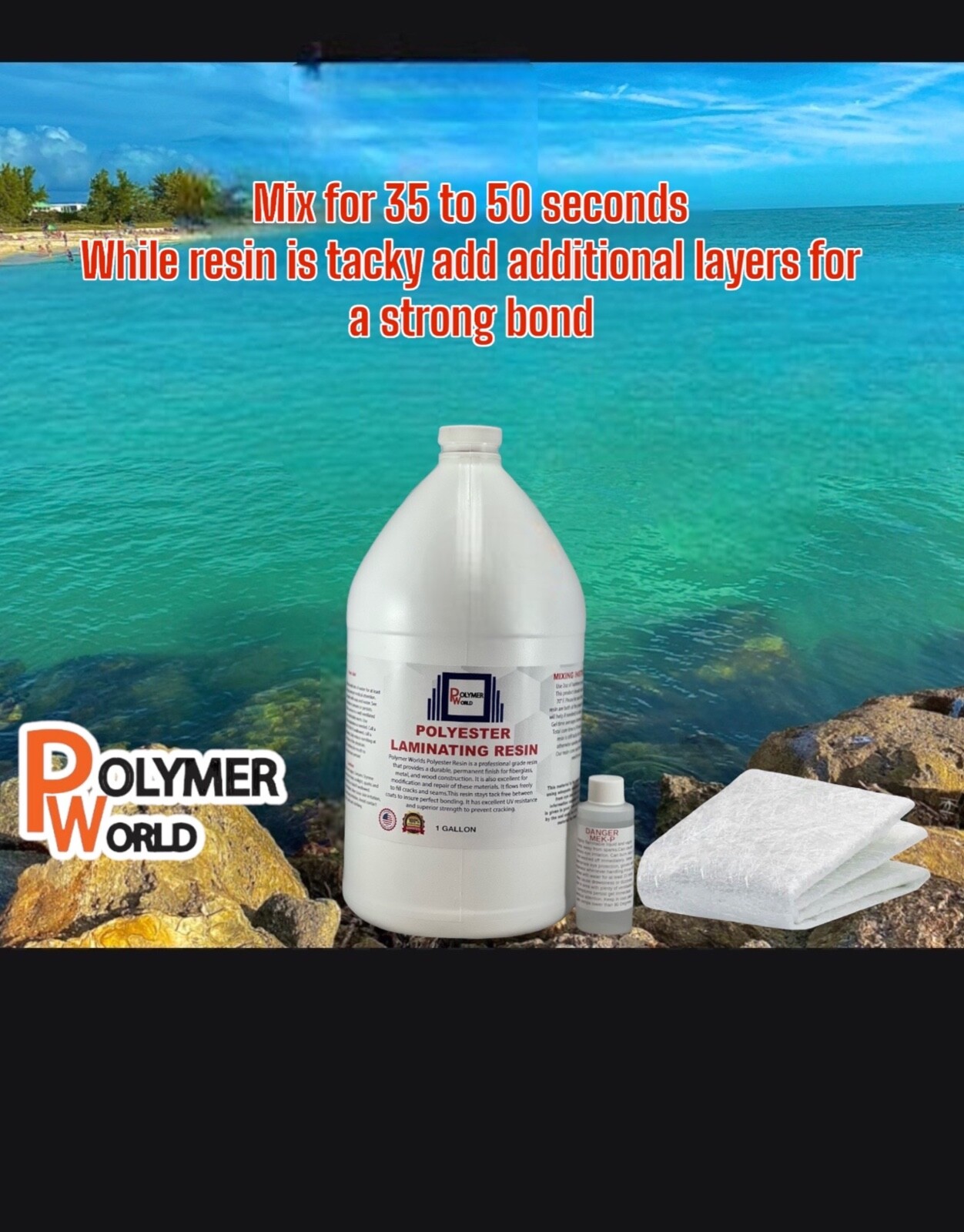 Fiberglass Repair Kit 1 Gal of Polyester Resin 1.5x50x5 Yard Chopped Strand Mat