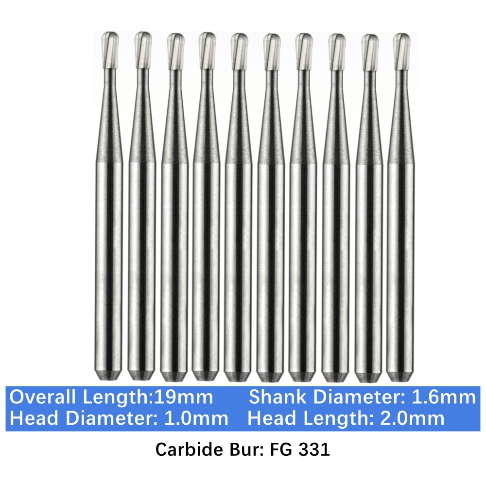 10-100pc Vakker Dental Carbide Burs FG331 19mm FG Pear Drill Bits for High Speed