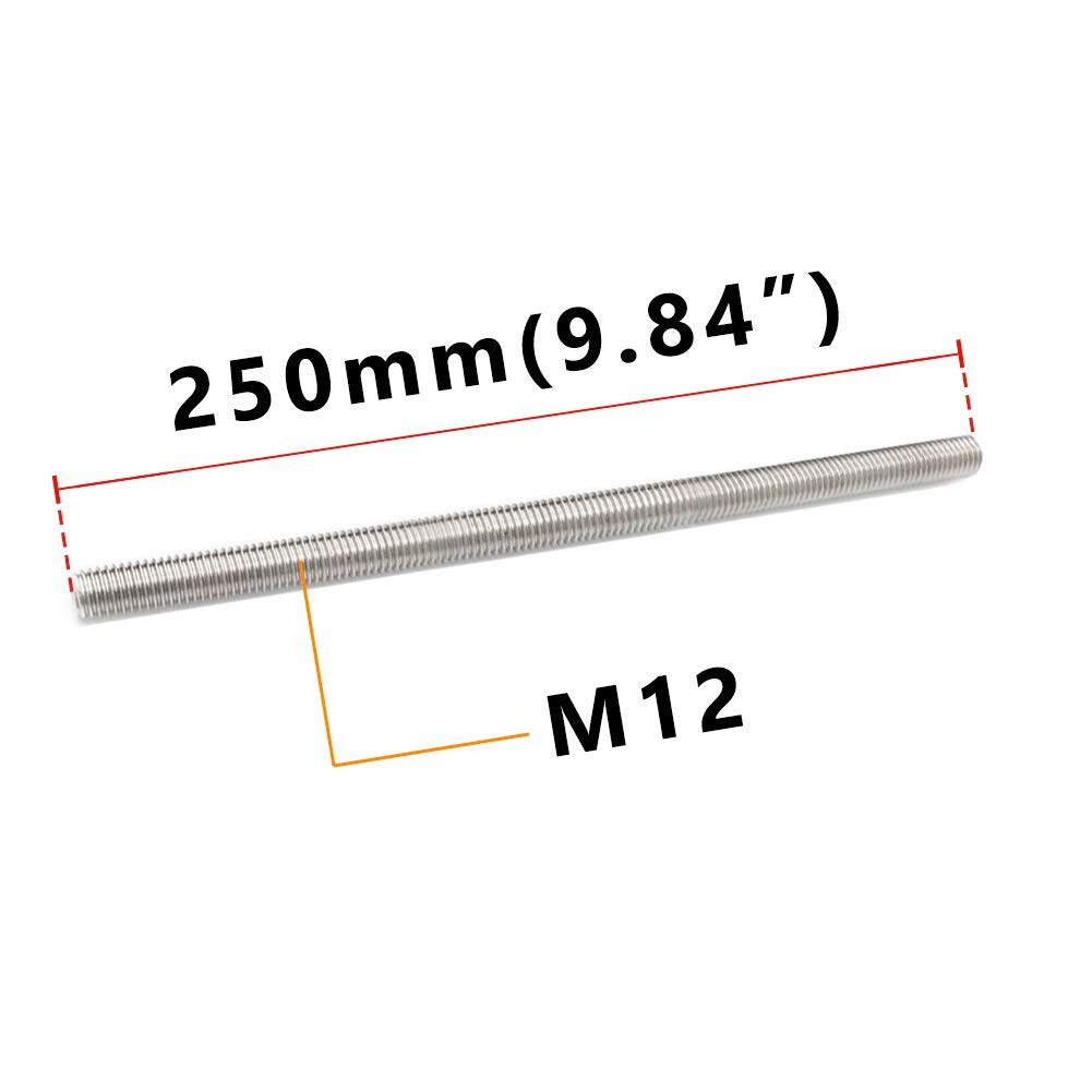 304 Stainless Steel M12-1.75 Fully All Threaded Rod, M12x250mm(1Pcs)