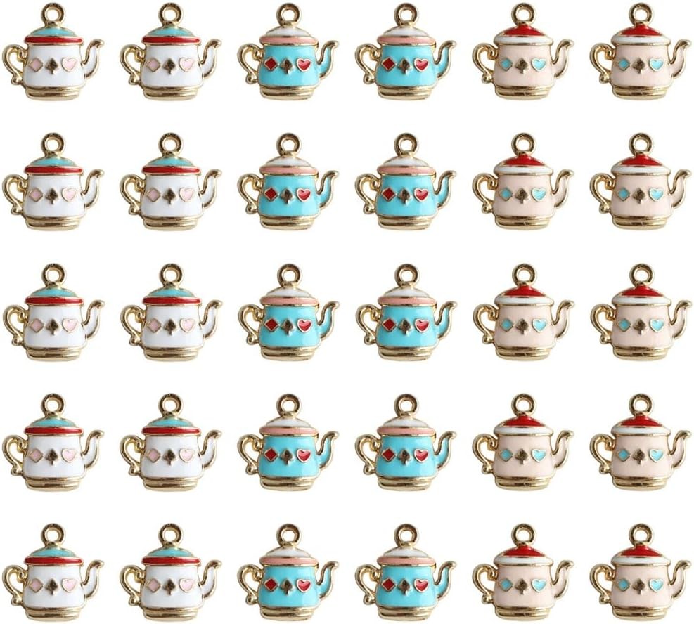 Creative Enamel Teapot Charms 30 Pcs Alloy Kettle Charms Coffee Tea Kettle Pot