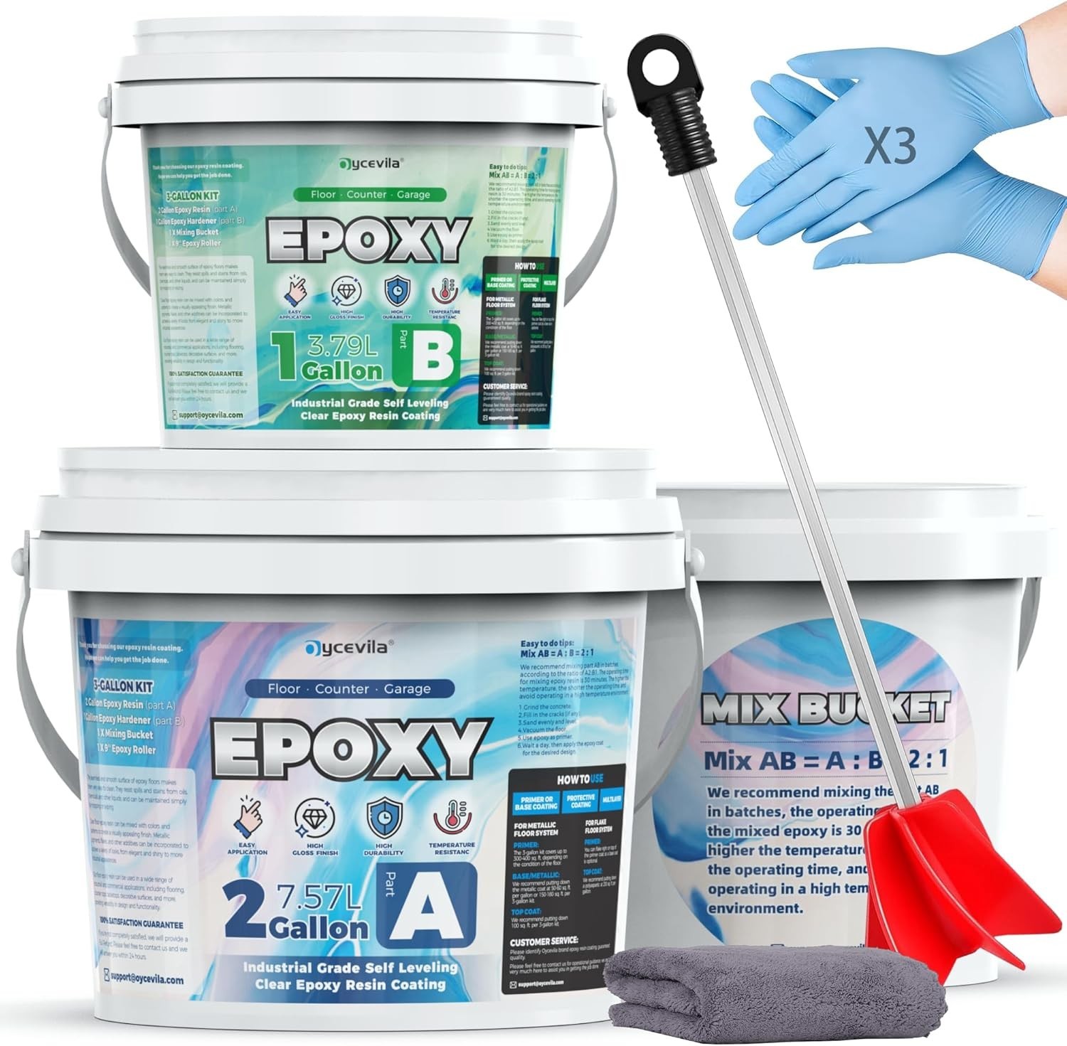 3 Gallon 100% Solids Industrial Epoxy Floor Coating Kit – Self-Leveling, High…