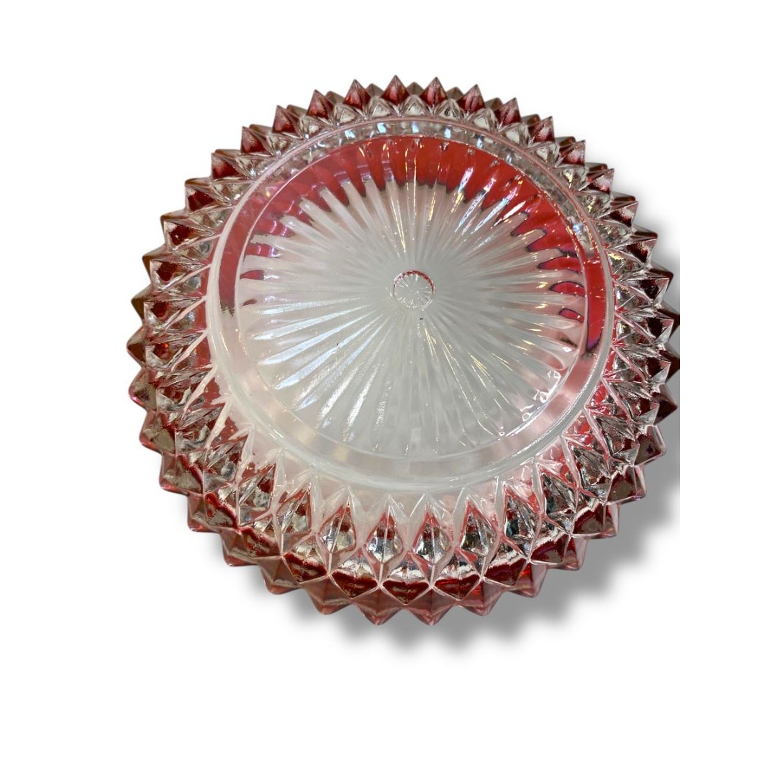 Vintage Indiana Glass Diamond Point Ruby Red Flash Candy Dish Bowl 5″