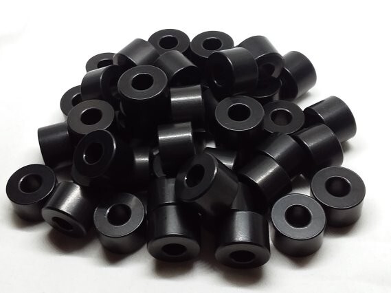 Black Anodized Aluminum Spacer Bushing 3/4″ OD x 1/4″ ID–Fits M6 or 1/4″ Bolts