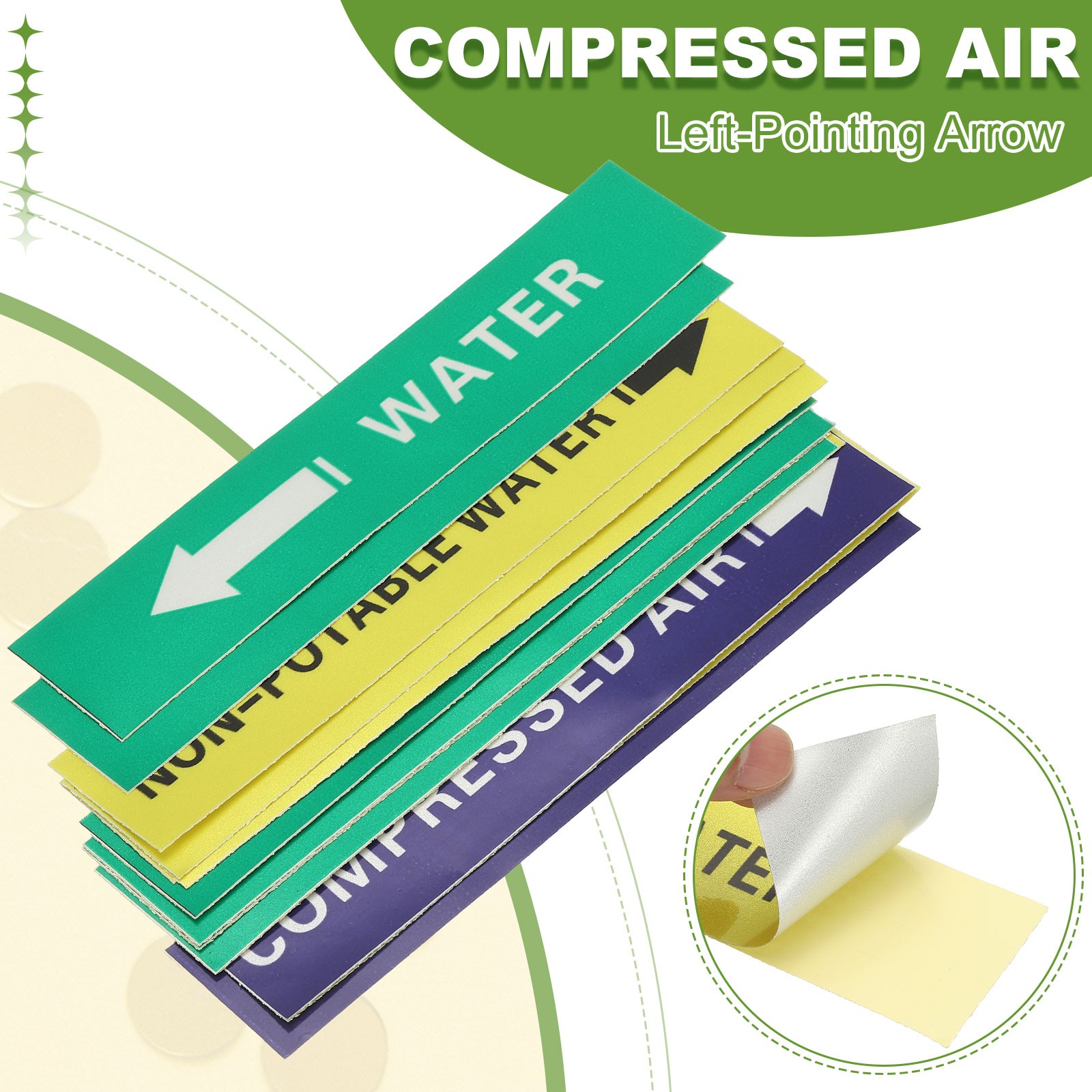 20Pcs COMPRESSED AIR Right-Pointing Arrow Label, Black on Yellow Background